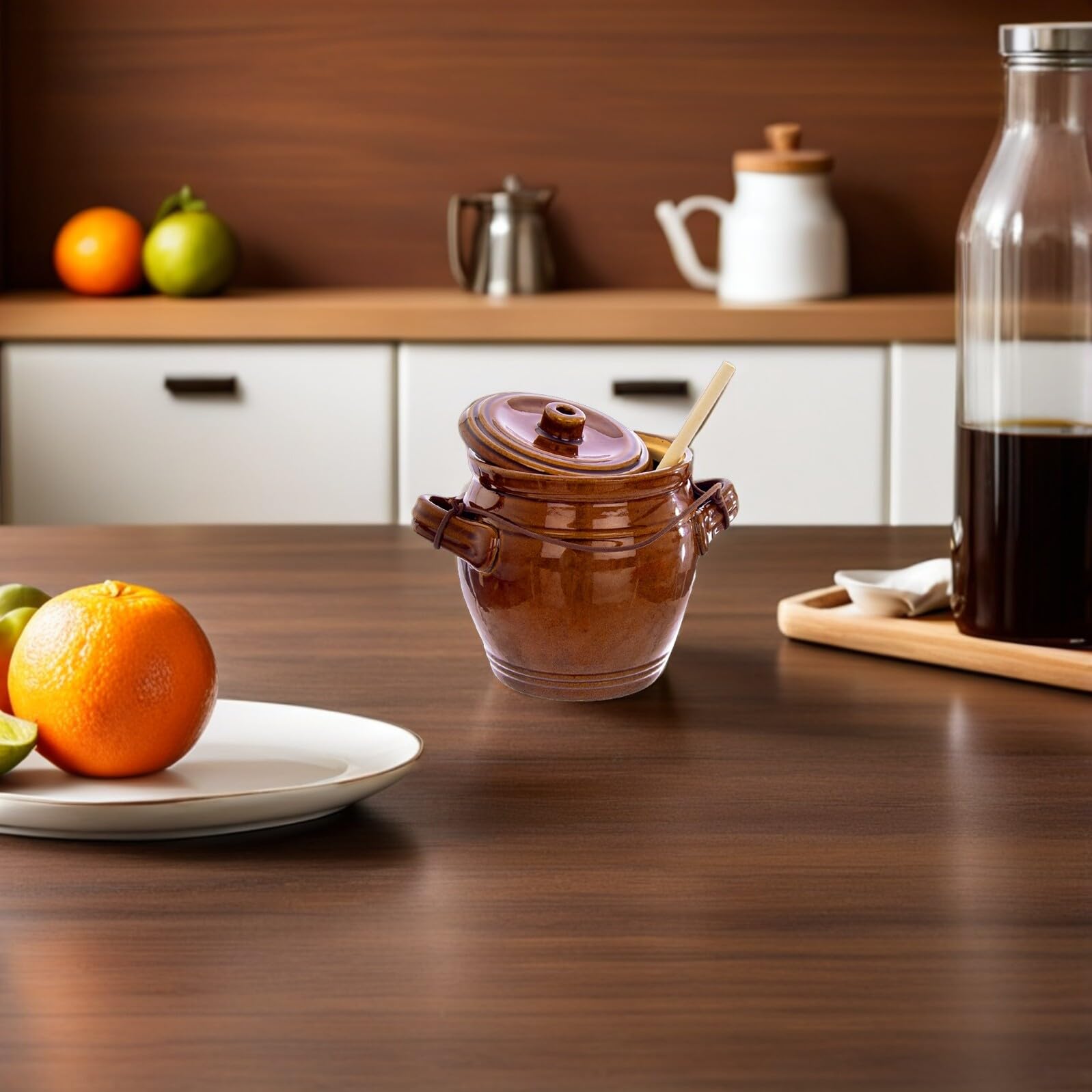 DOITOOL Barattolo Sigillato in Ceramica da 1,3l per Sottaceti Chiusura Ermetica, Vaso la Conservazione Domestica Alimentare in Ceramica e Legno, Contenitore Auto-sigillante per Cucina
