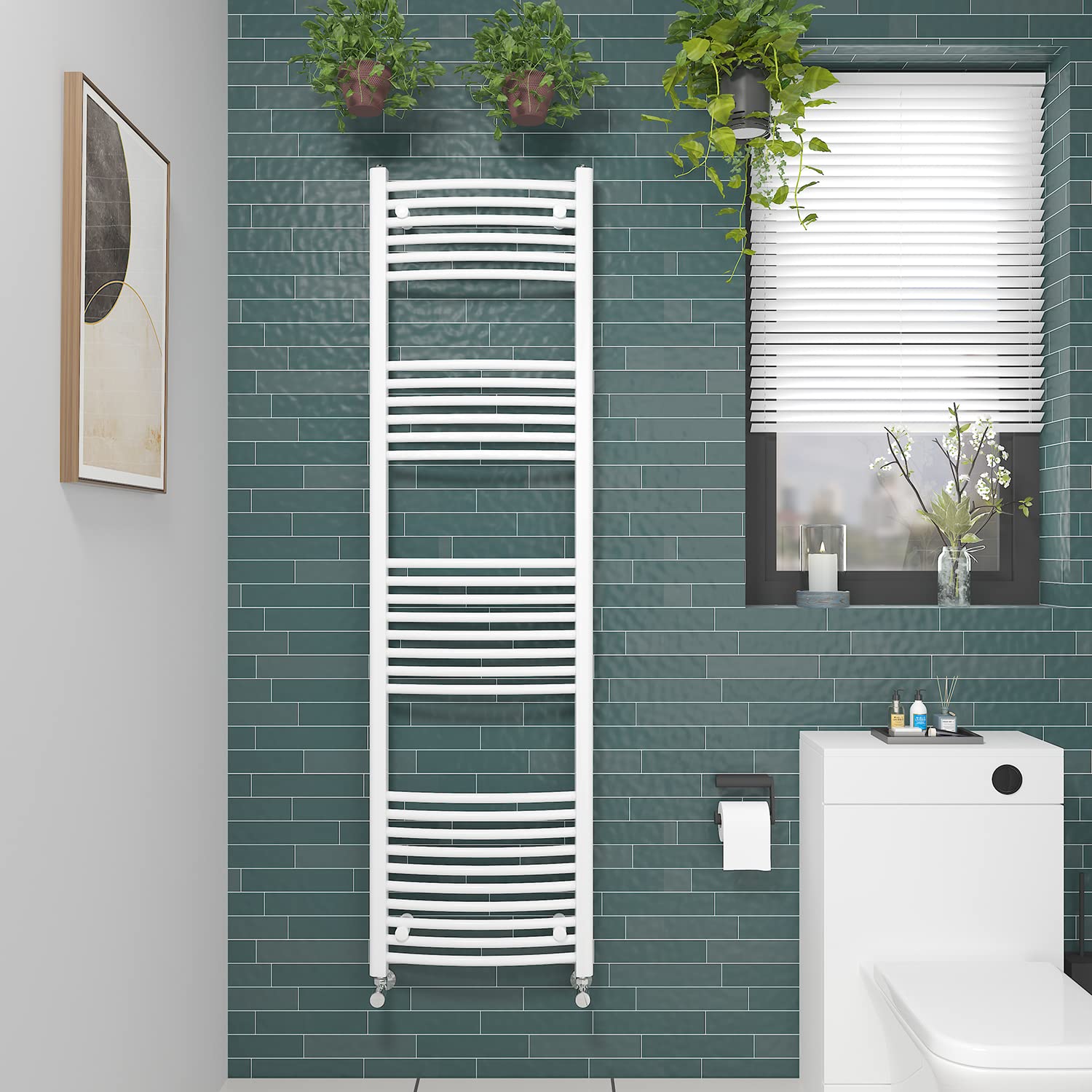 NRG Curved Gloss White Bathroom Heated Towel Rail Radiator Central Heating Ladder Rad Warmer 1800x500mm