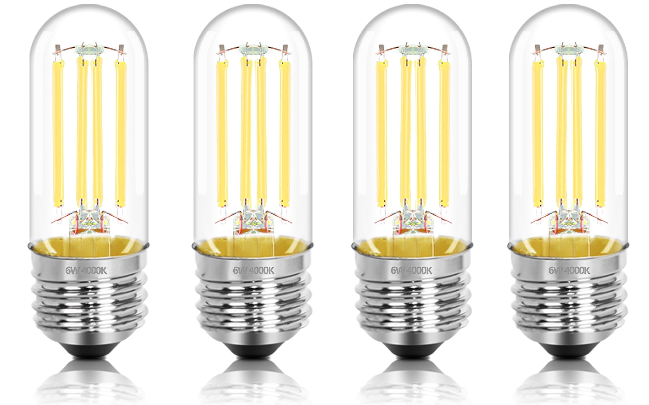 3.2 Inch E26 LED Bulb 60 Watt Equivalent, 4000K Neutral White Edison Bulbs Dimmable, AC 120V 600LM T10/T9 Clear Glass Filament Light Bulbs for Pendant Wall Pipe Lights UL Certified-4 Pack