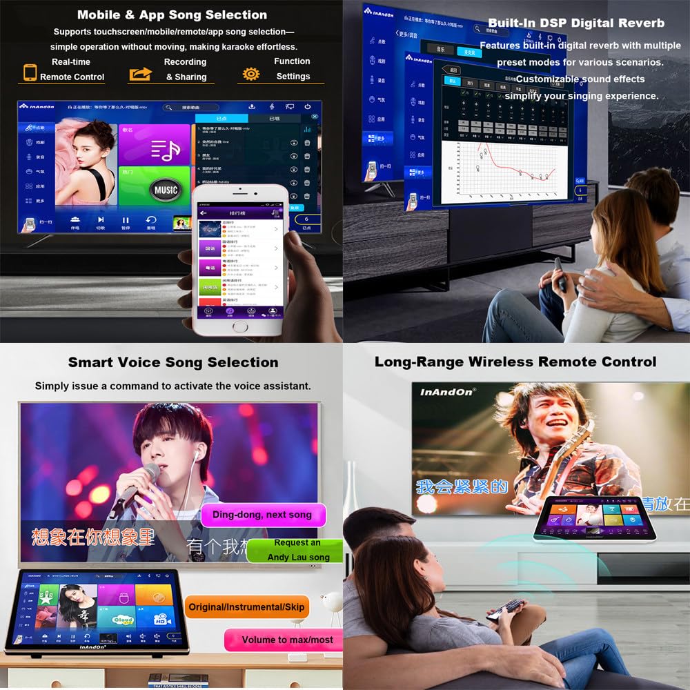 Macchina Per Karaoke 5 In 1,Con Display Per I Testi Da 11,6",500G-6T,Con Microfono,Doppio-Sistema Intelligente,Selezione Dei Brani Tramite Touchscreen/Cellulare/Telecomando/App,Per Feste,Casa 3T