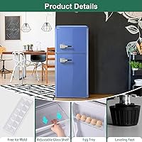 Vista 6 de Retro Mini Fridge with Freezer 4.0 Cu. Ft, Small Refrigerator with 7 Level Adjustable Thermostat, Compact Classic Dual Door Fridge Removable Glass