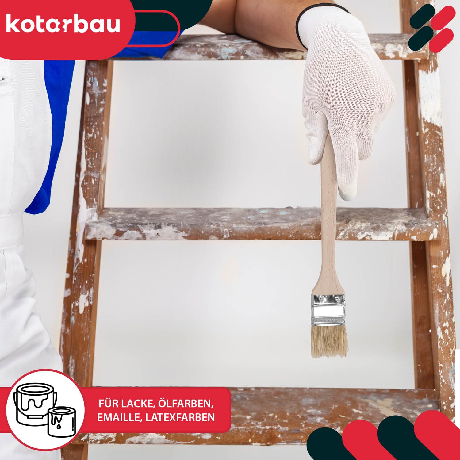 KOTARBAU® Juego de 10 brochas Planas para radiador con Mango de Madera, 36 mm, Pincel en Forma Curva, acodada, Mango Plano y Alargado para Superficies de difícil Acceso, Brocha para radiadores, 10u