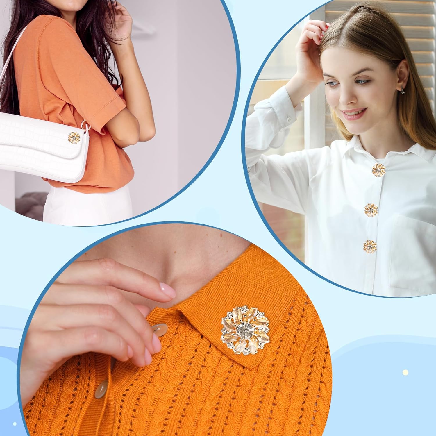 6 PCS Glod Rhinestone Buttons, 26.5 Mm Crystal Buttons Silver Snowflake Fashion Metal Button for Sewing Flower Rhinestone Button Covers for DIY Crafts Jewelry Making Flower Bouquet Accessories,Gold - Image 7