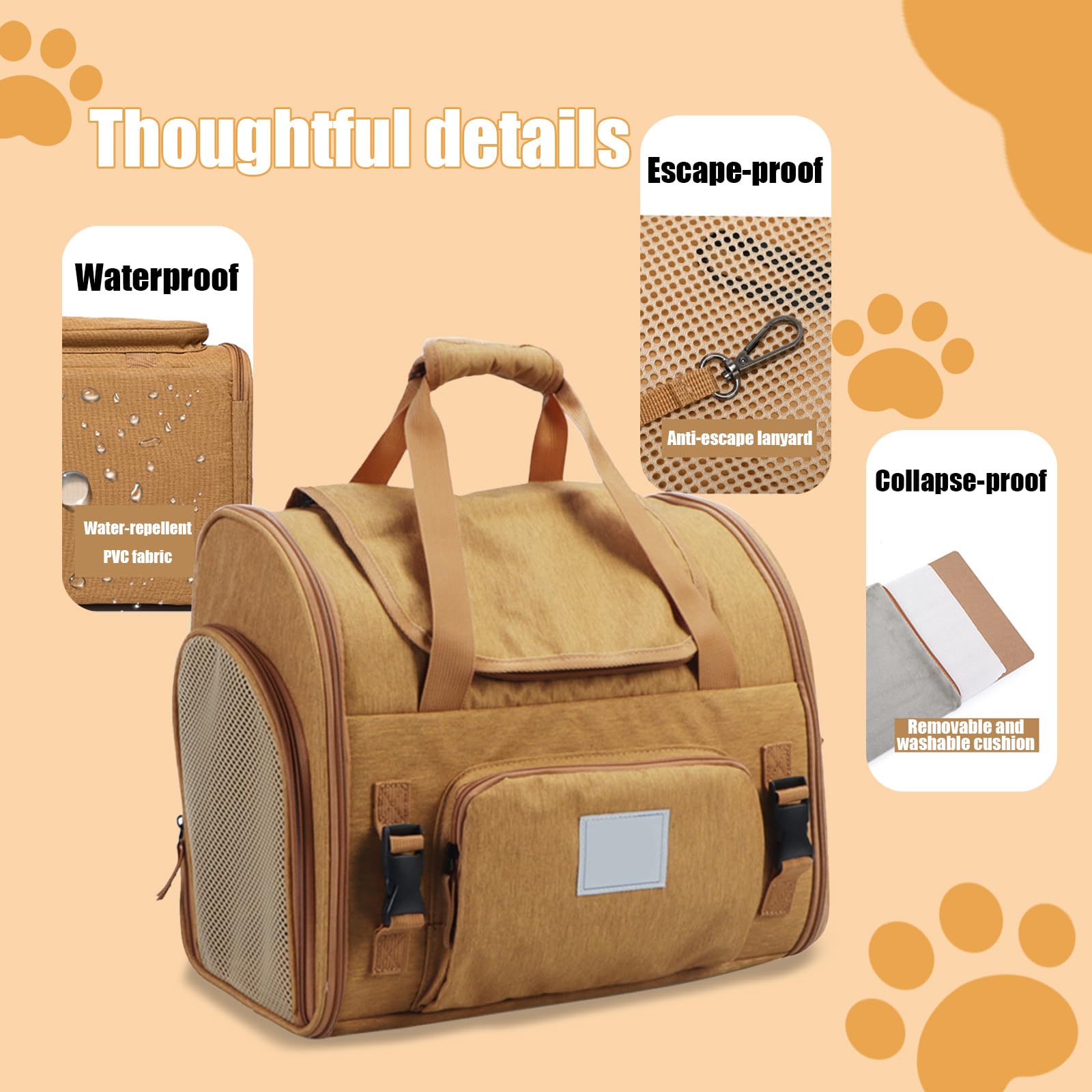 Zaino per Cani Gatti Estensibile, Trasportino Gatto Portatile, Traspirante Pieghevole con Guinzaglio di Sicurezza per Viaggi Escursioni Fino a 8 Kg