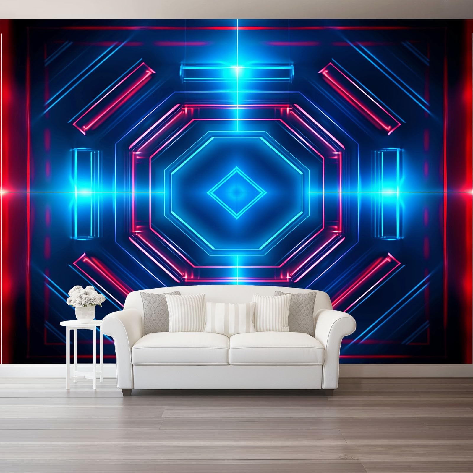 Tapeta 3D włóknina abstrakcyjna siatka technologiczna 350 x 256 cm tapeta dekoracja ścienna do salonu sypialni niebieski czerwony