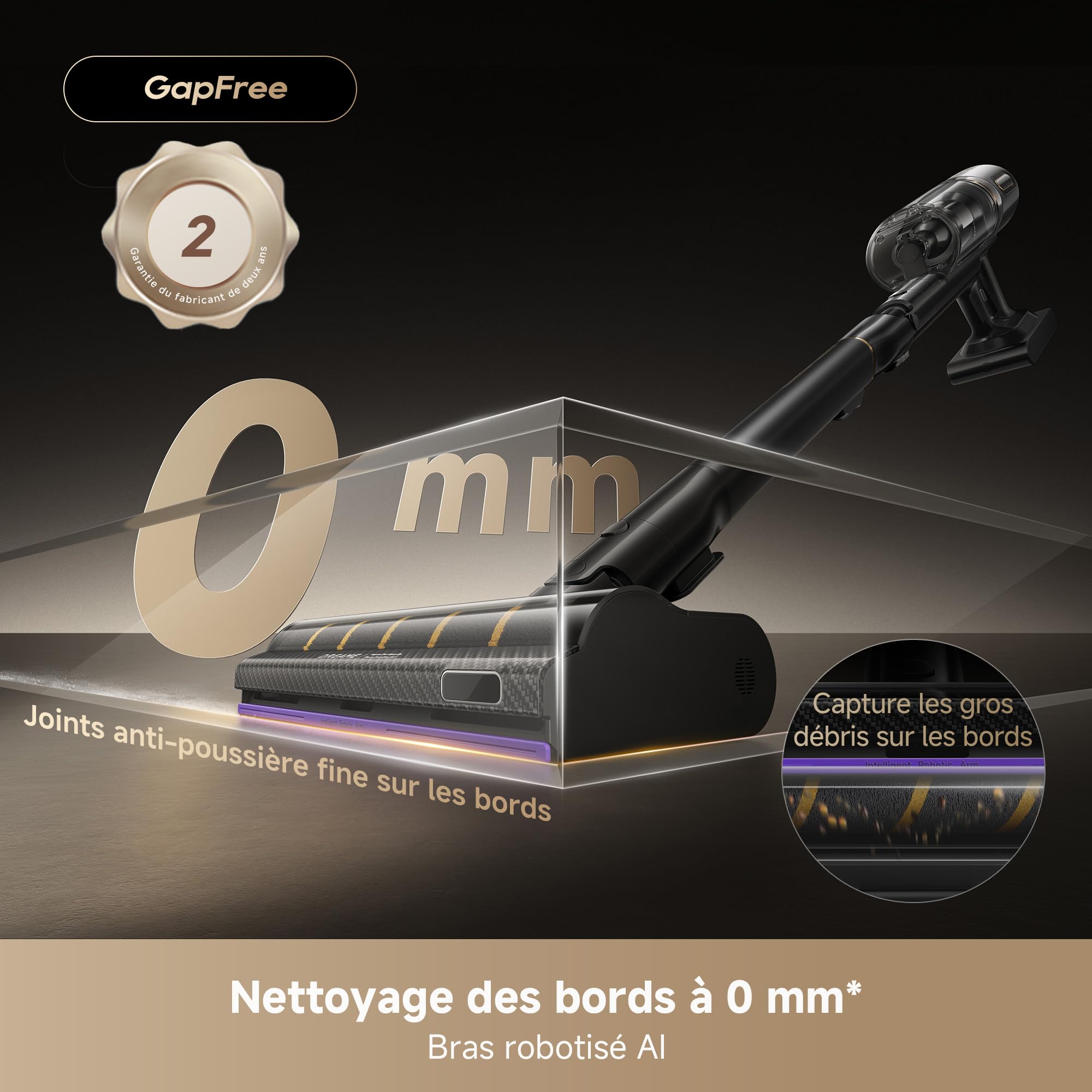 dreame V20 Pro-A Aspirateur Balais sans Fil, Nettoyage des Bords à 0 mm, des Sols Durs, des Tapis et des Poils, sans Nœuds, 24 000PA / 210 AW, Autonomie de 90 Min, Filtration à 99,99%