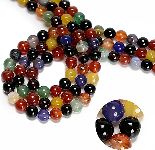 48 cuentas de piedra real sueltas de ágata colorida de 0.315 pulgadas (0.315 in), piedras preciosas auténticas para bricolaje hechas a mano, joyería