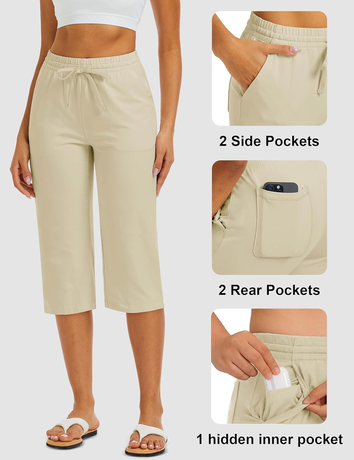 MAGCOMSEN Women's Cotton Capri Pants with 5 Pockets Yoga Wide Leg Capris Loose Casual Lounge Workout Capri Sweatpants - Image 4