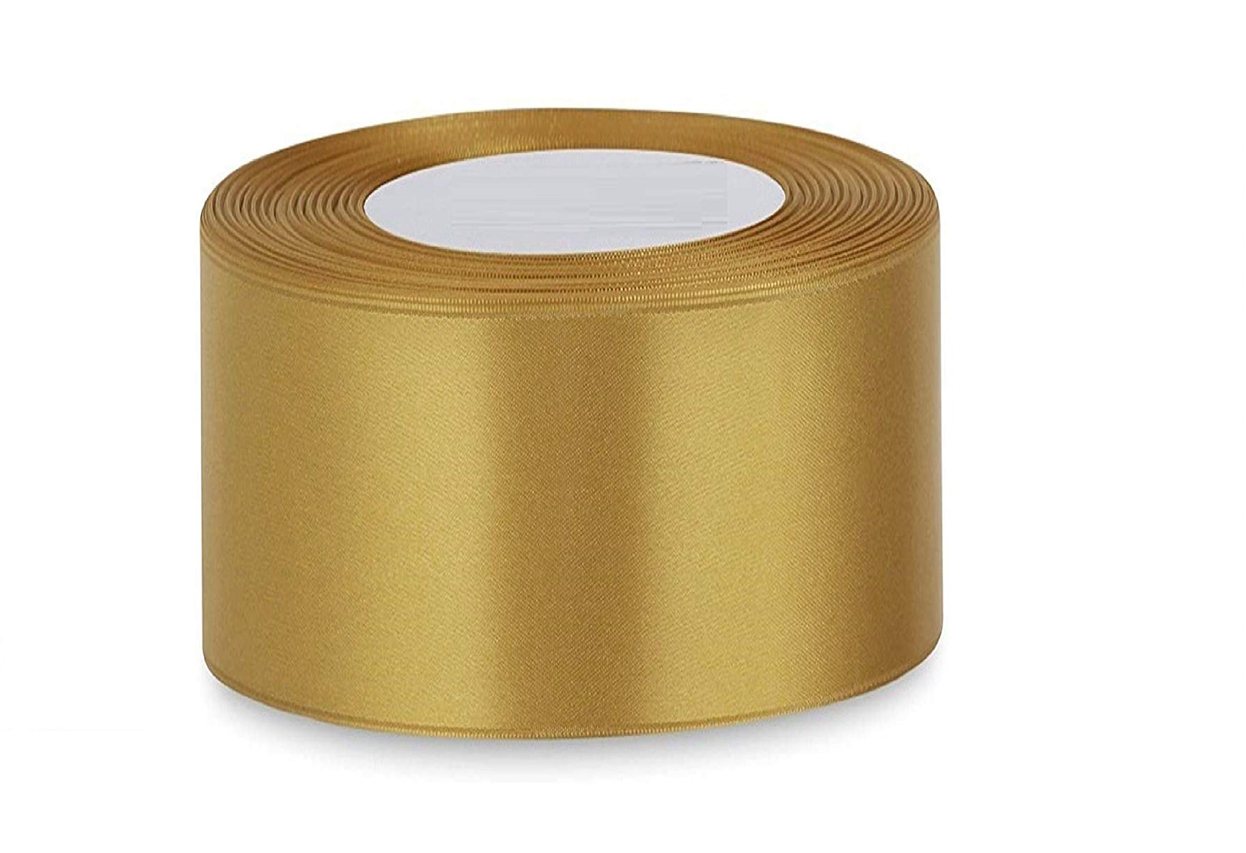 Double Faced Satin Ribbon Continuous Ribbon -23 Metre, Perfect for Wedding, Gift Wrapping, Bow Making & Other Projects (38mm X 23 Metres, Gold)