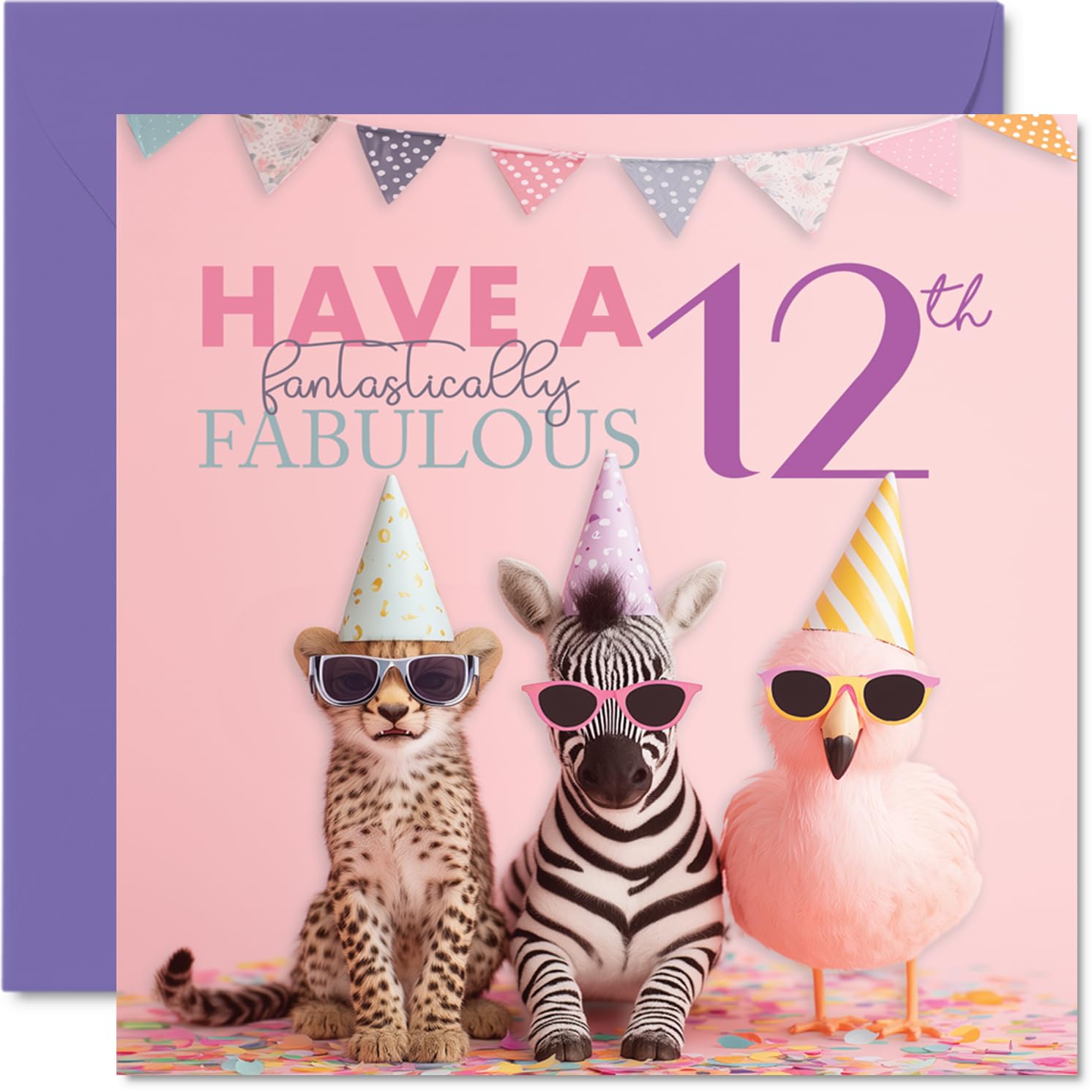 12th Birthday Cards for Girls - Fantastically Fabulous - Happy Birthday Card for 12 Year Old Girl Daughter Niece Cousin Sister, 145mm Bday Greeting Cards