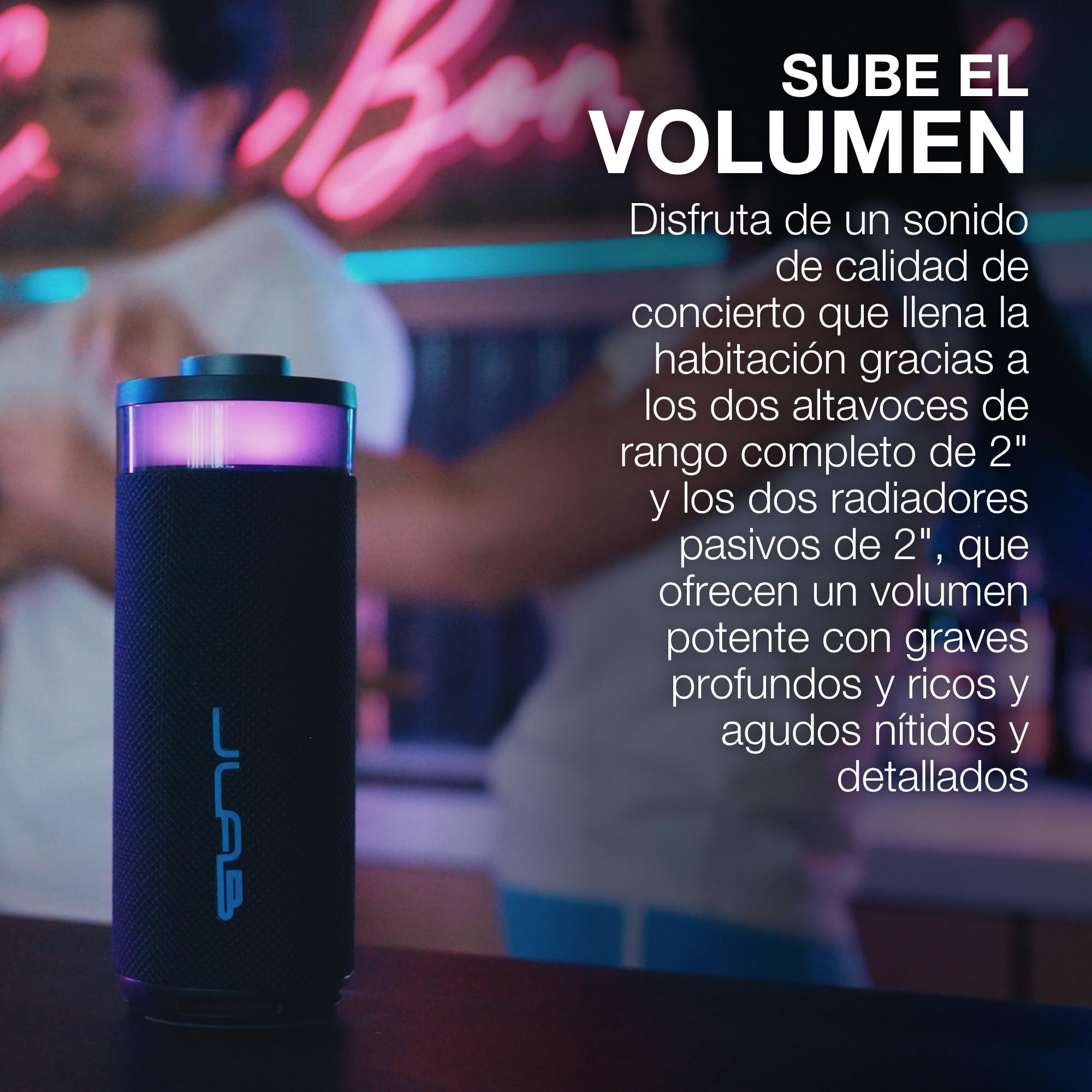 JLab Go Party Altavoz Bluetooth Portátil con 16H+ de Autonomía - Altavoz Inalámbrico 10W para Exterior y Viajes con Luces RGB y Sonido Lab Quality, Resistente al Agua IP56, Negro