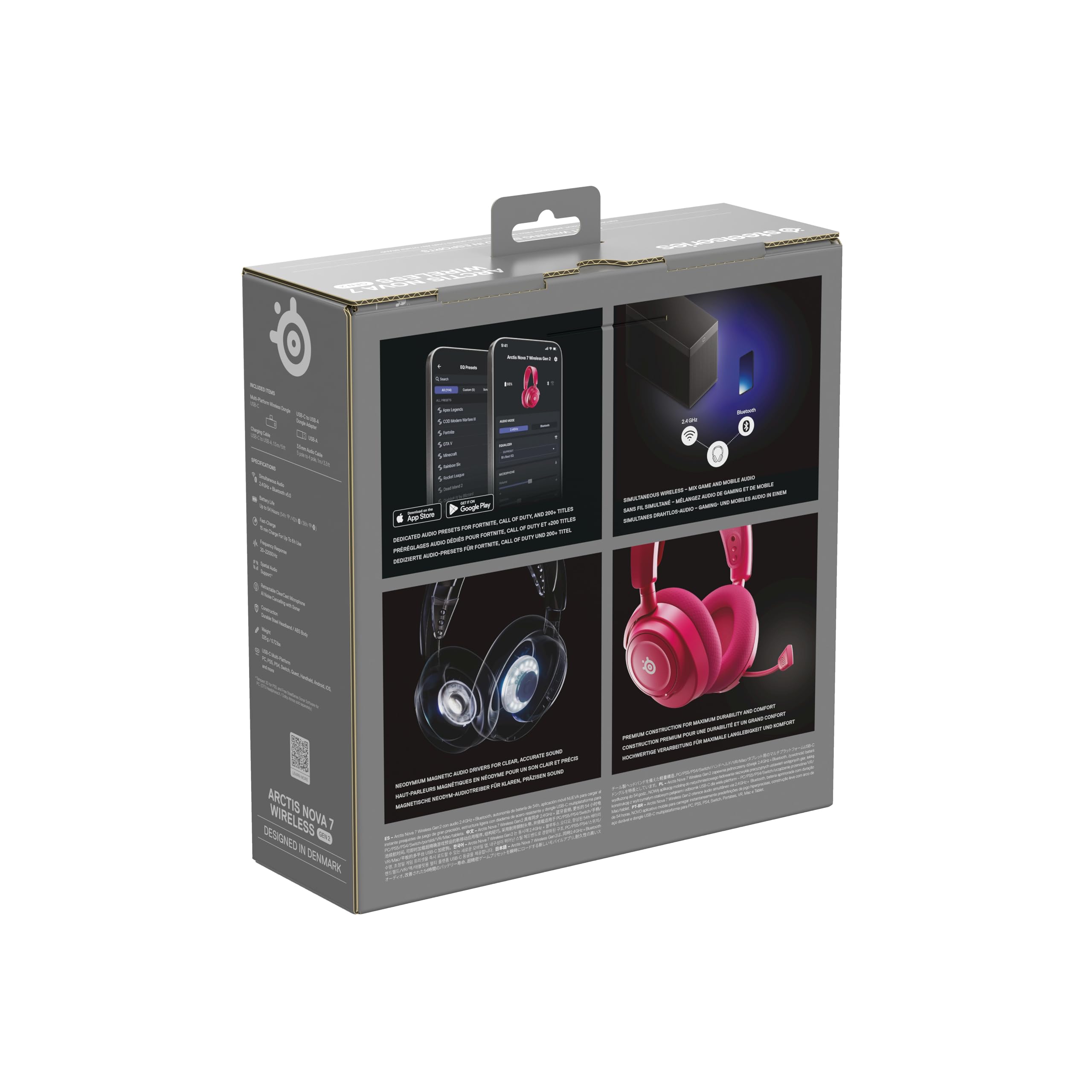 SteelSeries Arctis Nova 7 Wireless Gen 2 do gier -sterowanie aplikacją w czasie rzeczywistym - 50H + -przetworniki magnetyczne z magnesem neodymowym -miks 2,4 GHz/Bluetooth - PC,PS5, Switch 1/2,mobile