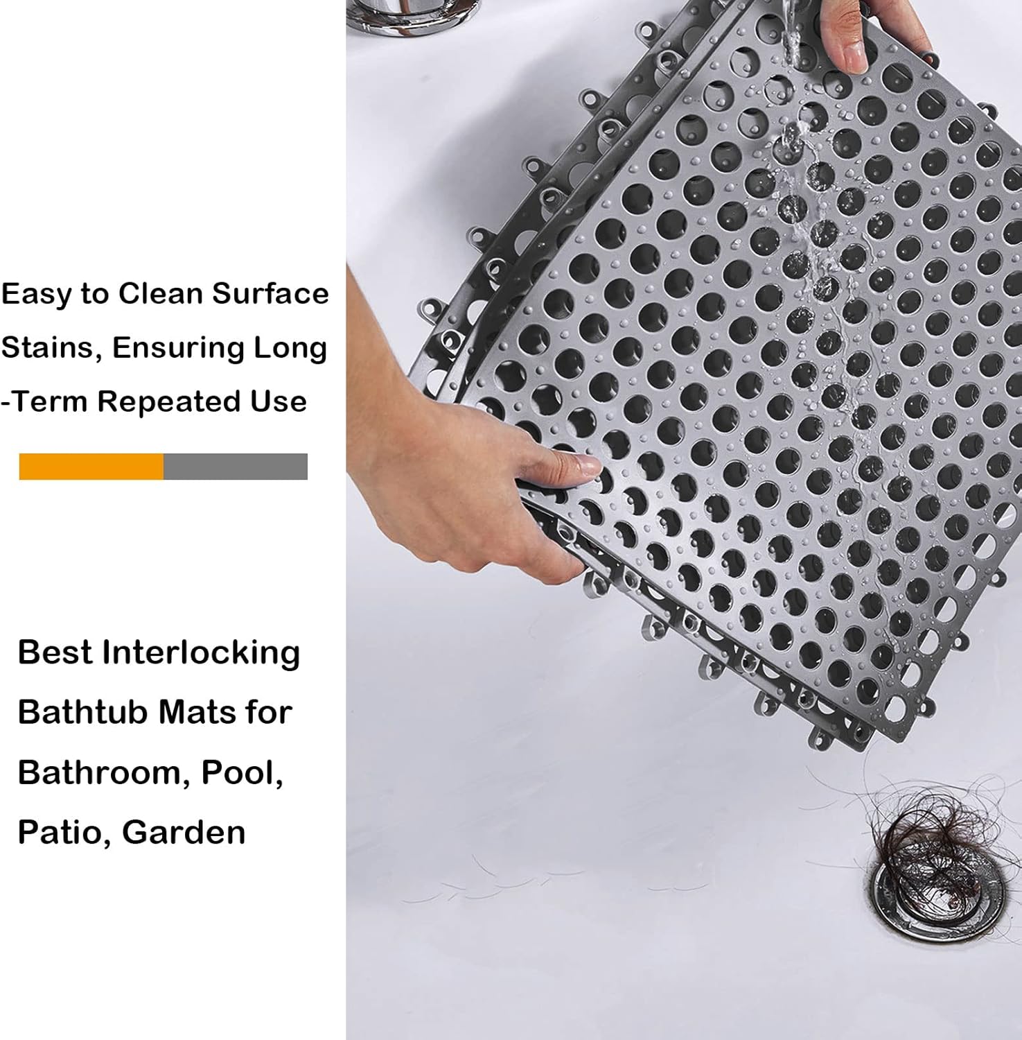 EPHECH 12" x 12" Interlocking Soft PVC Flooring Tile Mat with Drain Hole, 16PCS Modular Interlocking Cushion, No-Slip Splicing Waterproof Bathtub Mat Pool Patio Bathroom Rubber Floor Mat-Dark Gray : Tools & Home Improvement