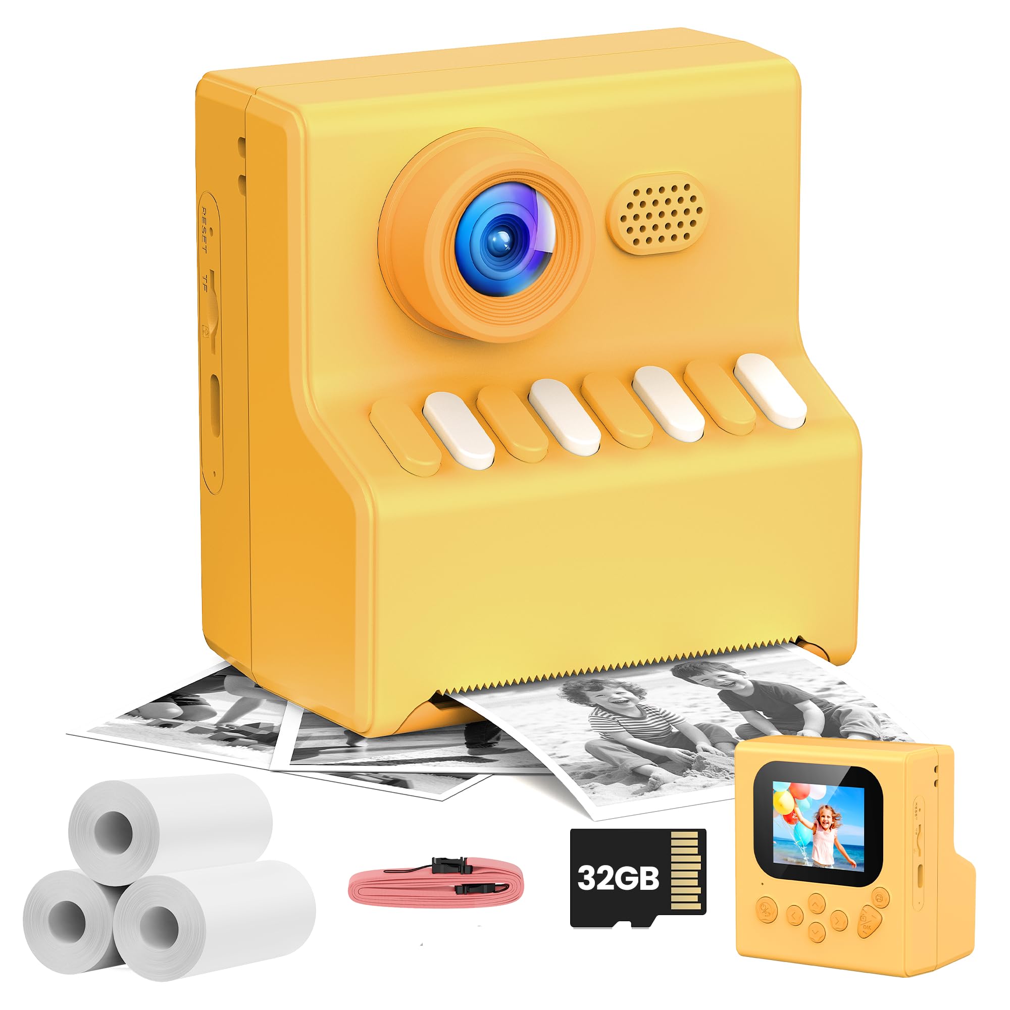 Macchina Fotografica Bambini Istantanea Arancione: HODDRCCN 48MP/1080P Macchina Fotografica Istantanea Bambini - Regalo Compleanno Natale per 3-14 Anni Ragazze Ragazzi - 3 Rotoli di Carta da Stampa
