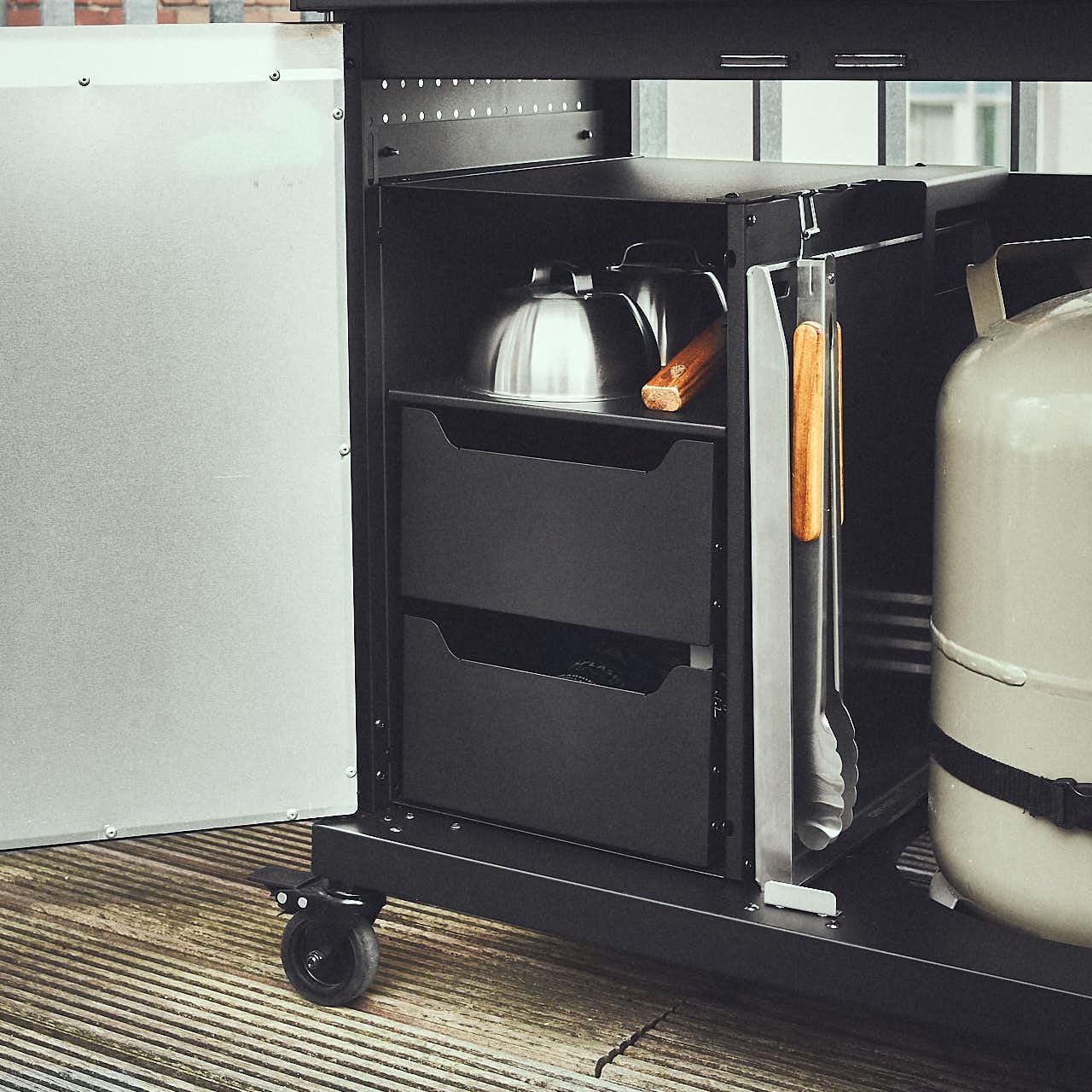 BURNHARD® Einbauregal für Gasgrill Big FRED und Fat FRED, 30 x 39 x 50 cm, Aufbewahrung Grillzubehör, Unterschrank-Regal, Schubladenschrank, wetterfest, pulverbeschichteter Stahl