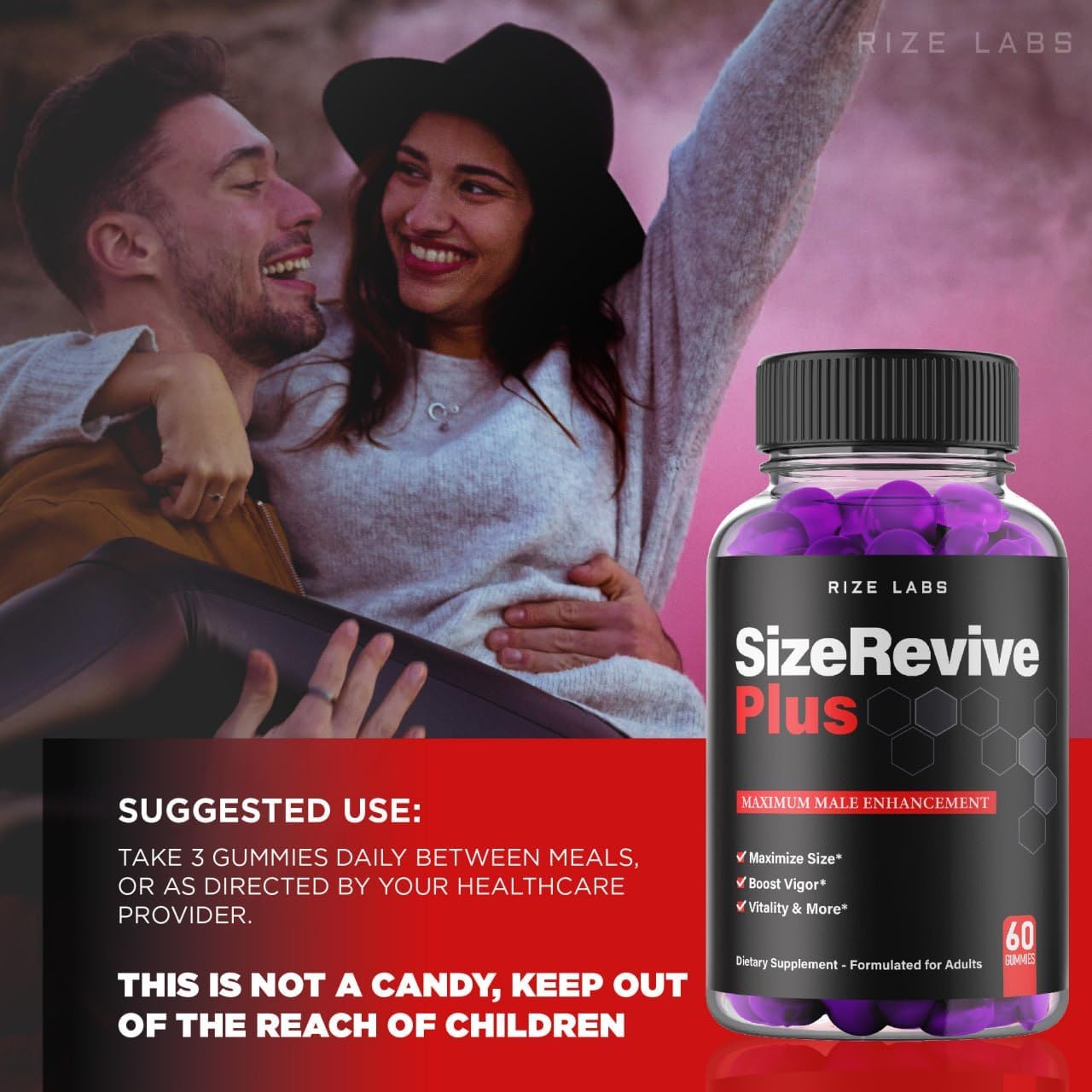 (3 Pack) Size Revive Plus, Official Size Revive Plus Gummies, All-Natural Supplement for Men, Premium Male Formula for Active & Healthy Lifestyle, Size Revive+ Performance Support (180 Gummies)