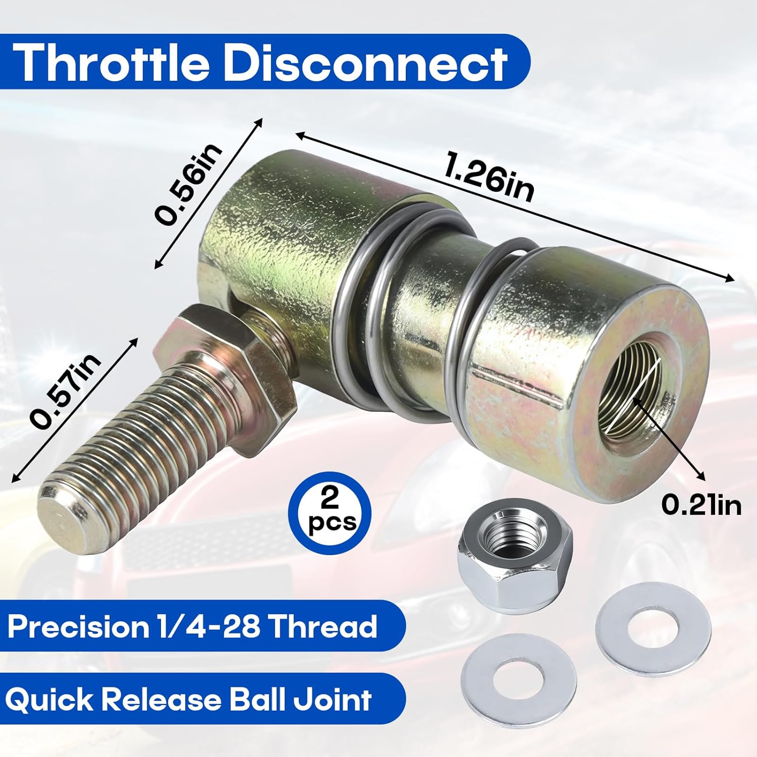 2-Pack Quick Release Throttle Ball Joint 1/4-28 Female Thread, Cadmium Plated Steel Carburetor Linkage End, Tool-Less Disconnect for Performance Engine Tuning & Adjustment