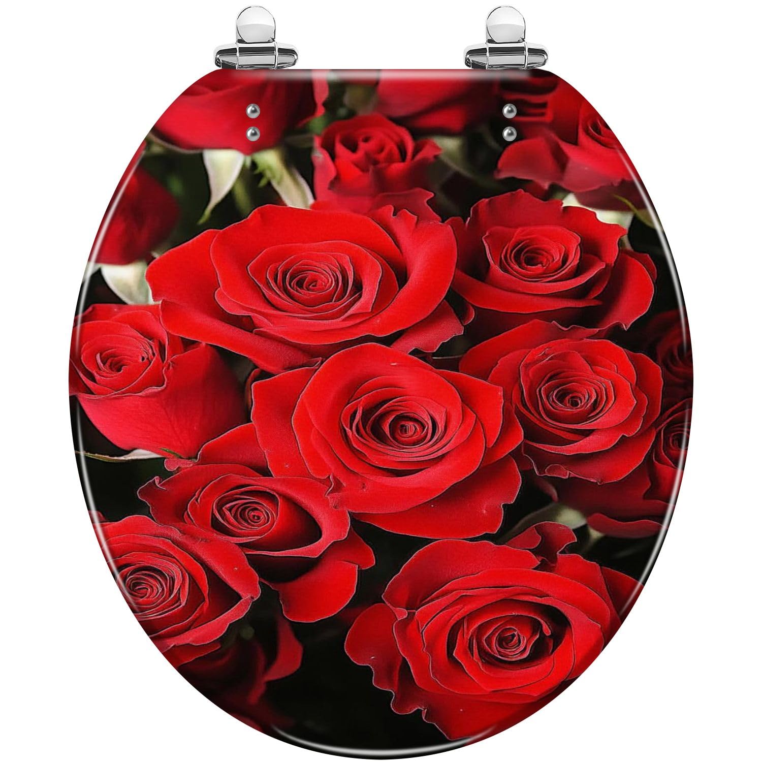Round Toilet Seat Roses Resin Toilet Seat Slow Quiet Close with Quick-Release Hinges Toilet Seat with Cover Easy to Clean Install