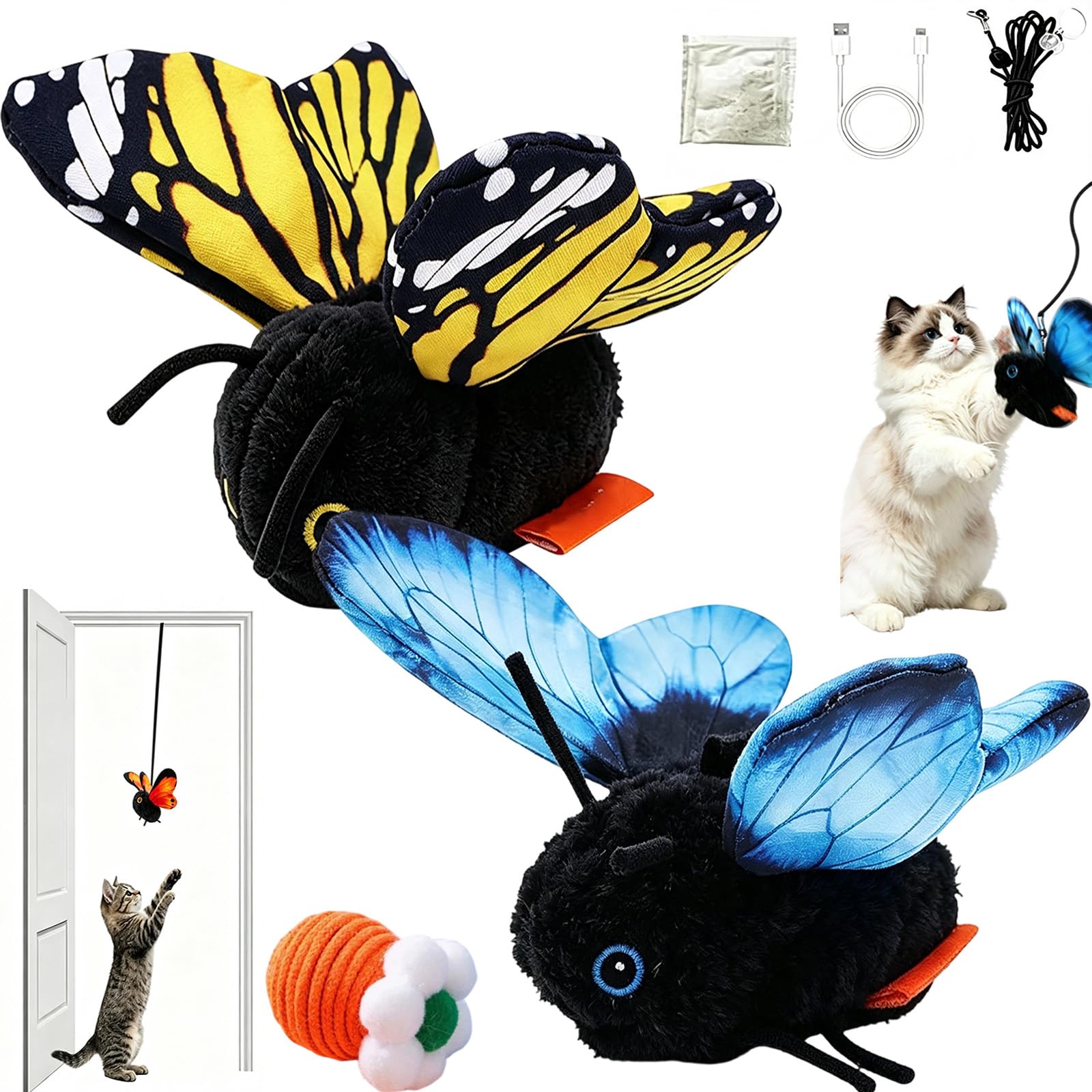 LMYDJW Smart Sensing Flapping Butterfly Toy, Interactive Cat Toy，A