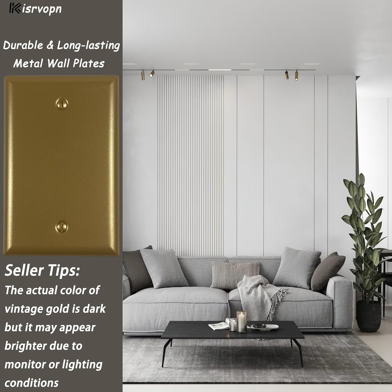 Metal Electrical Outlet Covers, Light Switch Cover Wall Plates, Mid Size Thicker Switch Plates, Wall Plate of Various Styles for Indoor and Outdoor Vintage Gold (1 Gang Blank 4 PK)