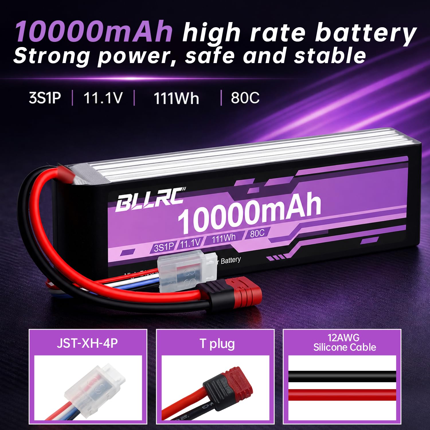 2PCS 11.1V 10000mAh 3S 80C LiPo-Akku mit T-Stecker für RC-LKW, Geländewagen, Quadrokopter, Fotodrohnen und Hubschrauber
