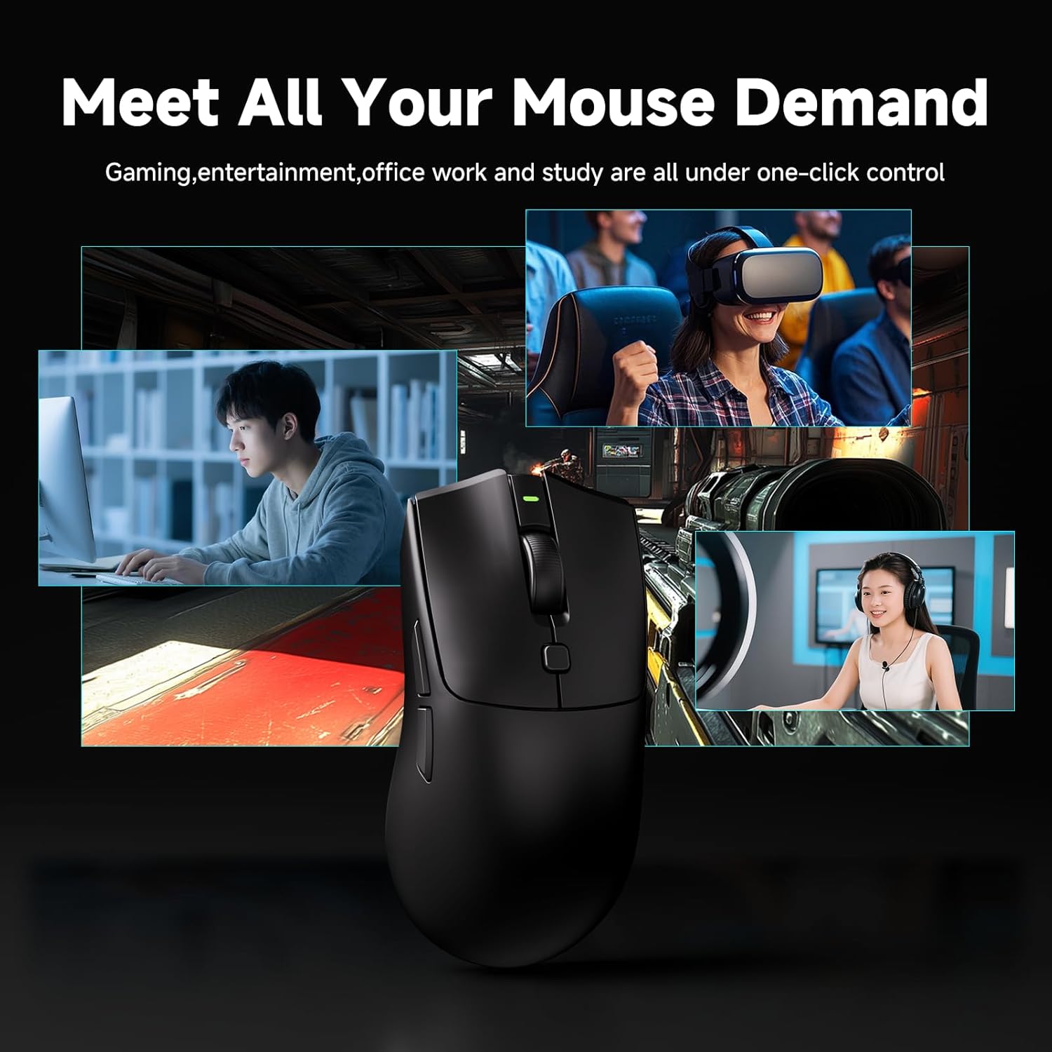 RAWM Wireless Lightweight Gaming Mouse, PAW3395 Optical Sensor, 26000 DPI, 600mAh Battery, 7 Programmable Buttons, Gaming Mice for PC/Laptop/Mac