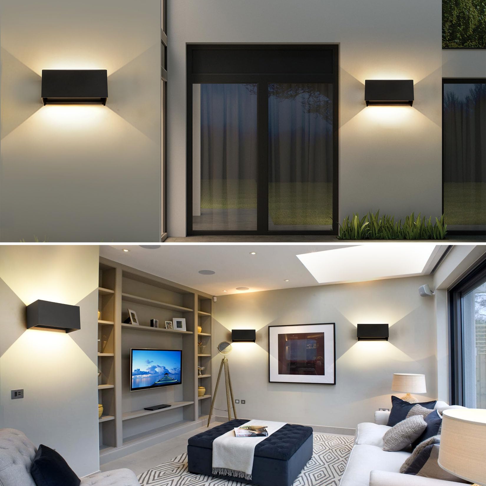 FUPE 25W LED Applique da Esterno/Interno Lampada da Esterno a Parete IP65 Impermeabile Moderno Alluminio Nero 3000K Bianco Caldo Applique per Esterni Luce da Parete Angolo di Luce Regolabile
