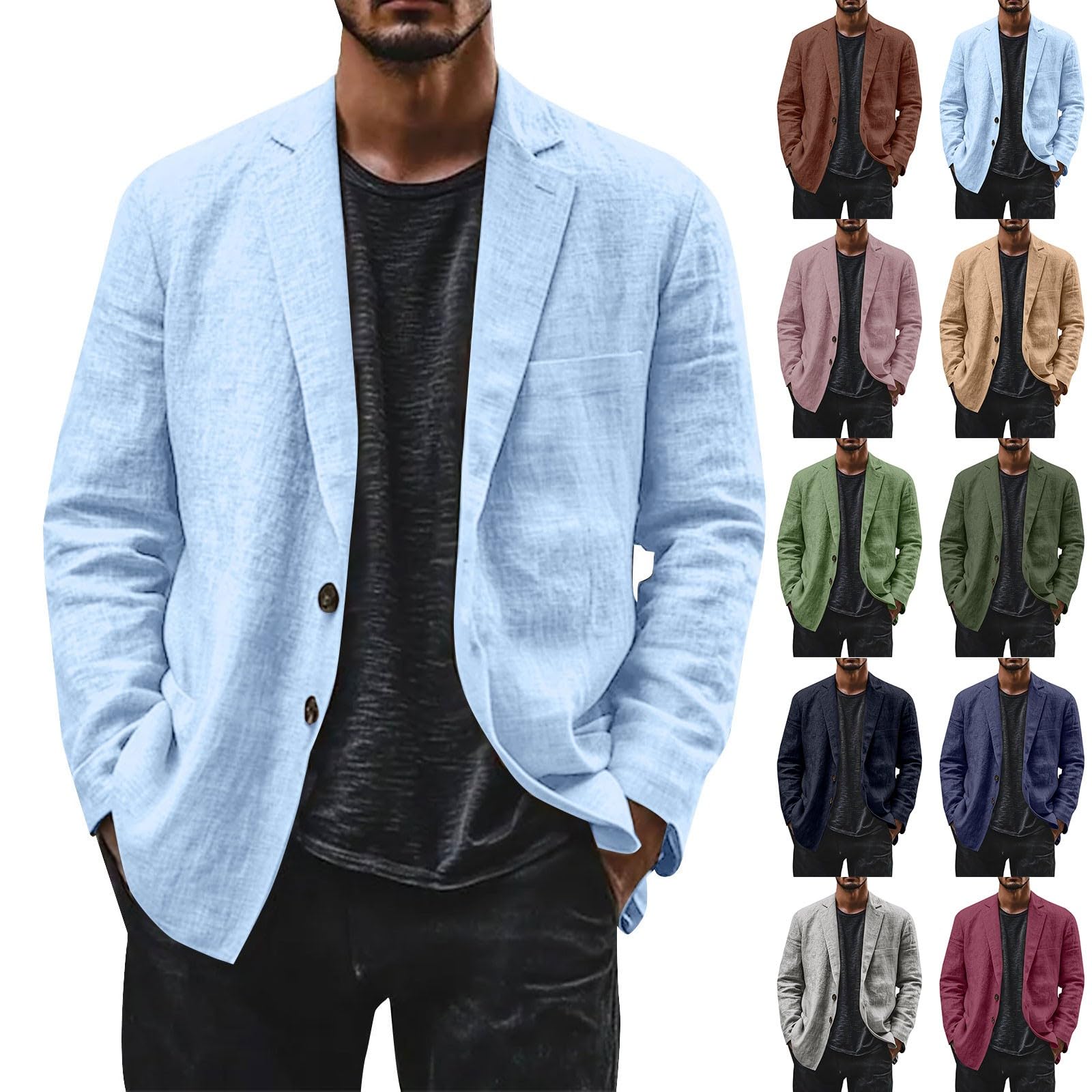 HJINGSUN Linen Blazer Men Casual Plain Blazers Business Work Suit Jackets 2 Button Summer Lightweight Breathable Sport Coats