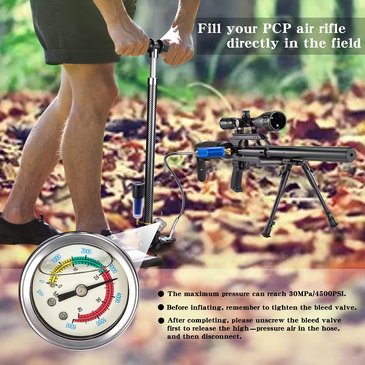 SPRITECH PCP Hand Pump, 4 Stage 4500Psi/30Mpa High Pressure Air Rifle