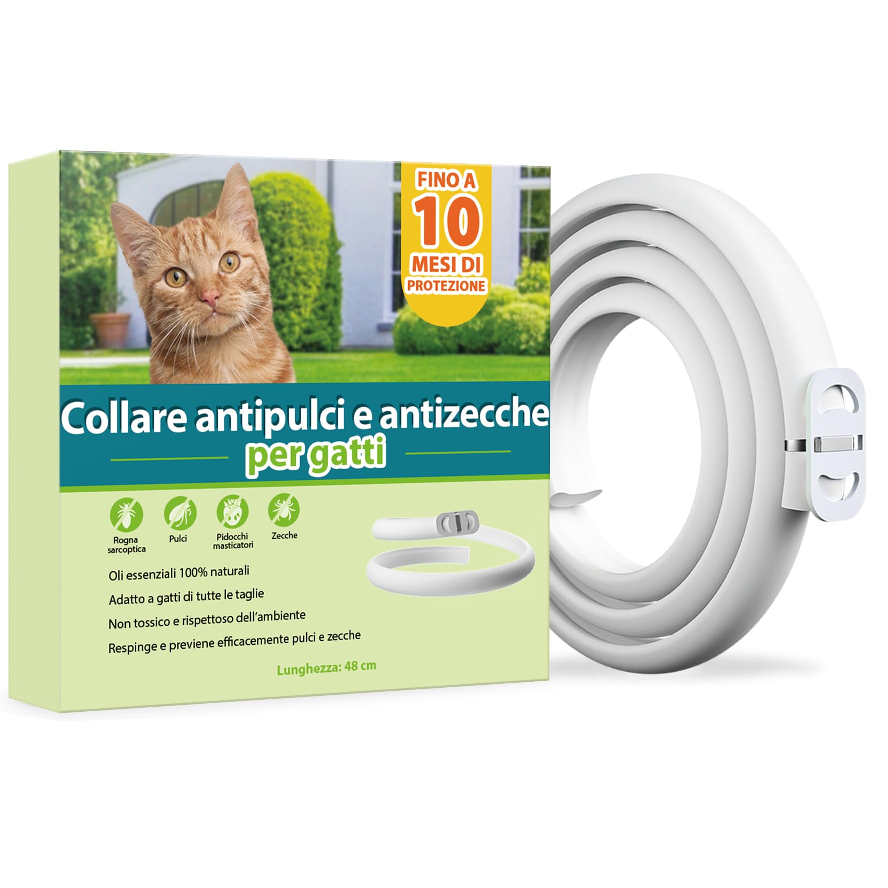 Collare Antiparassitario Per Gatti, Collare Antipulci Gatto Sicuro ed Efficace Realizzato Con Oli Essenziali Naturali, Collares Anti Pulci e Zecche Gatti Di Piccola Taglia, Medio e Grande