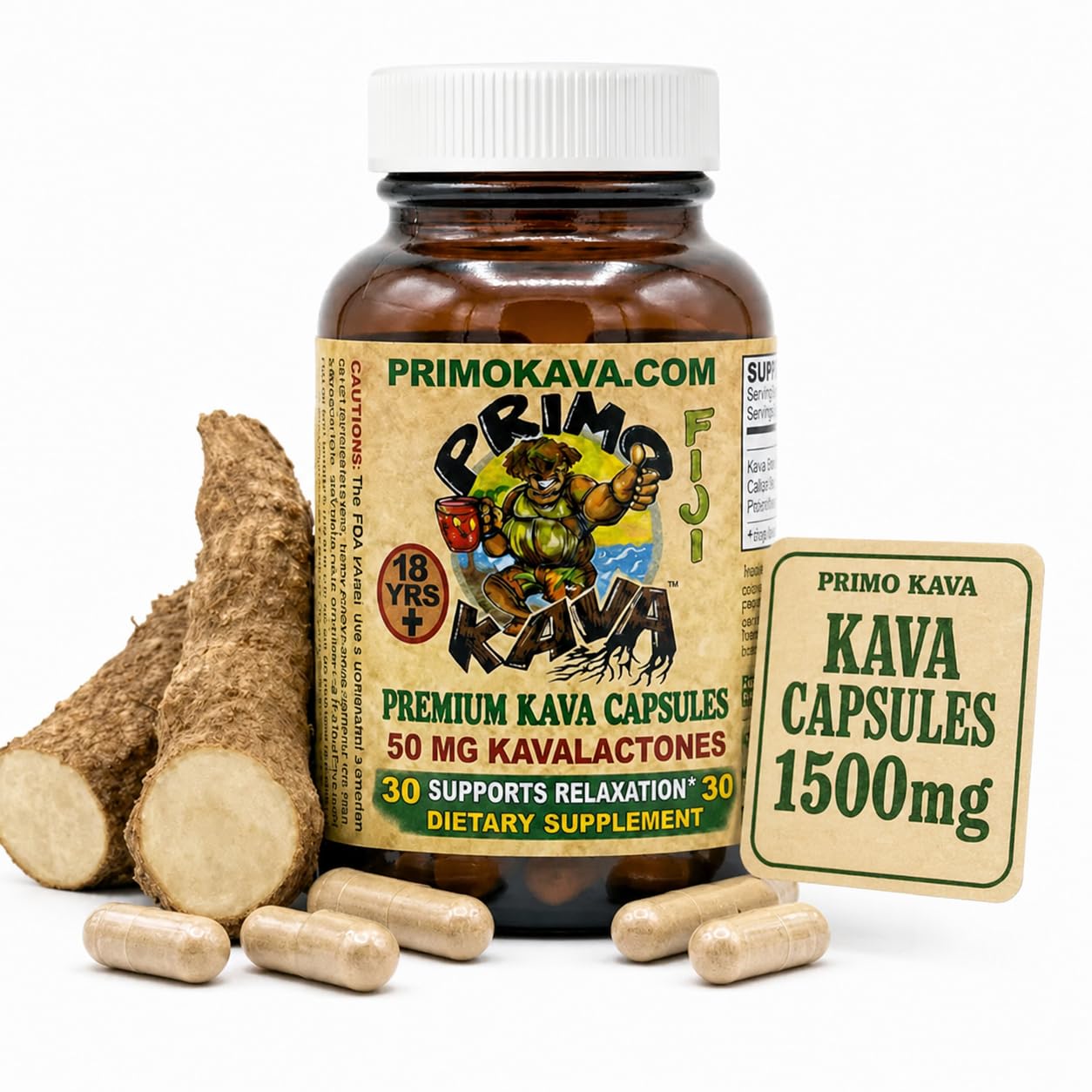 PRIMO KAVA Kava Capsules 50mg - Calm and Relaxation, 30 Count