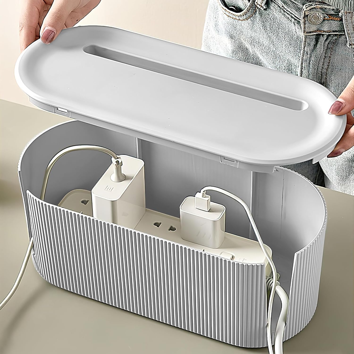 Groß Steckdosenbox, Kabelmanagement Box, Cord Organizer Box, Kabelaufbewahrung Kabelbox, Kabelsammler Aufbewahrungsbox, Elegante Kabelbox, Draht Aufbewahrungsbox für Zuhause (Grün) (weiß)