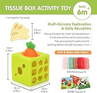 Vista 7 de hahaland Caja de pañuelos de juguete para bebé, juguetes Montessori de silicona para bebés de 6 a 12 meses, juguetes Montessori para niños de 6