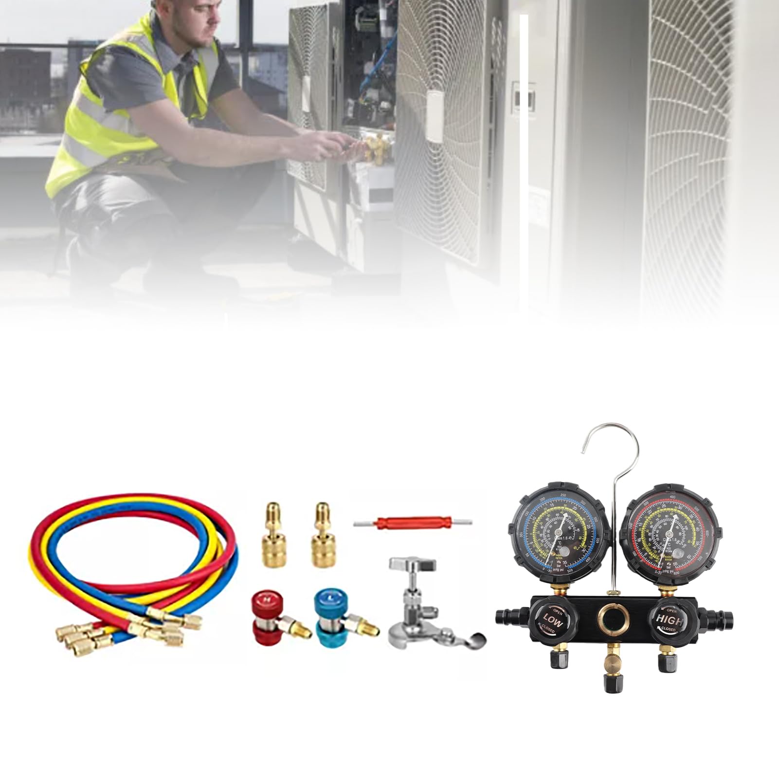 Kit de manómetro de CA R410A, medidor de refrigerante preciso y fiable para el mantenimiento del hogar y el coche, metal ABS, 1 juego