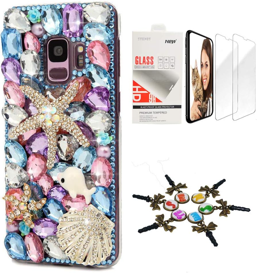 STENES Galaxy S10 Case - STYLISH - 3D Handmade [Sparkle Series] Bling Starfish Shell Dolphin Design Cover Compatible with Samsung Galaxy S10 6.1 Inch with Screen Protector [2 Pack] - Colorful