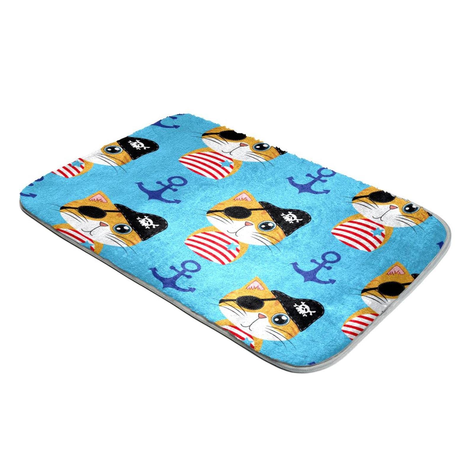 Tapis chat pirate bleu en fausse fourrure à poils longs ultra doux pour chambre d'enfant