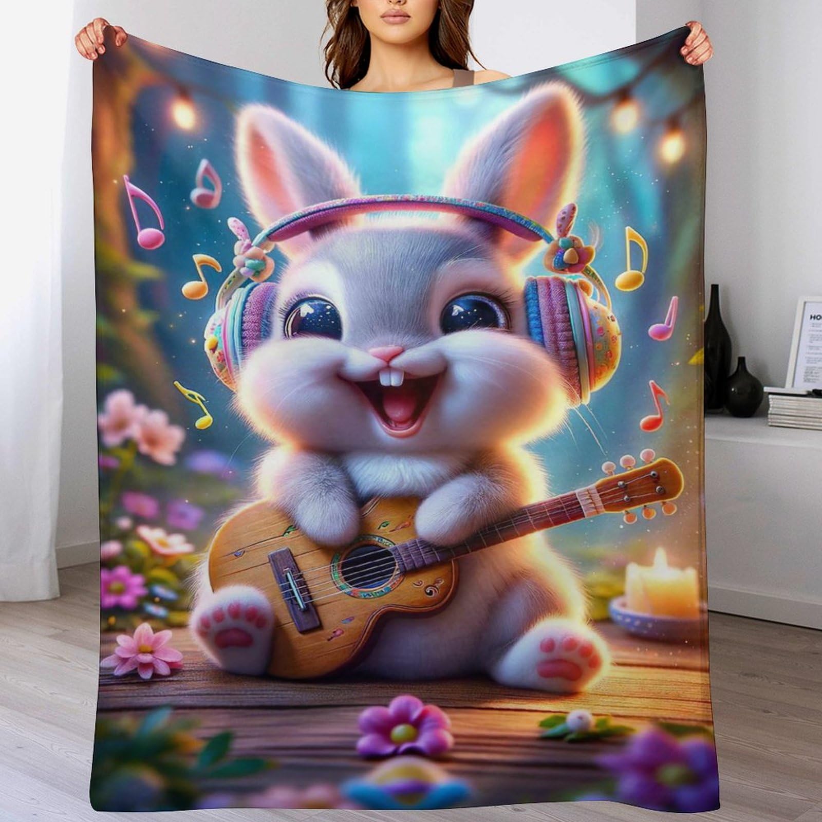 Couverture polaire lapin mignon grand plaid chaud pour lit et canapé