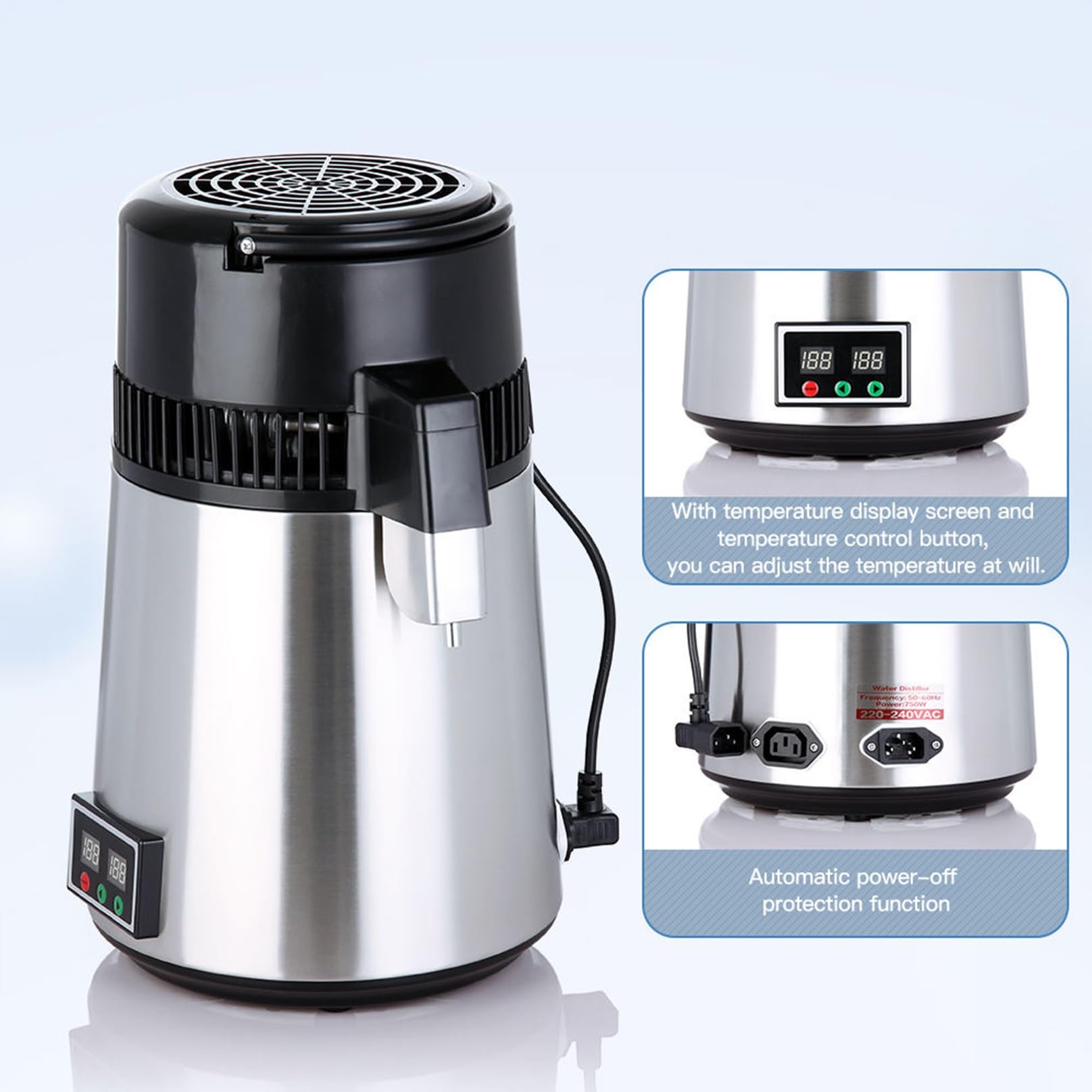 Destilador De Agua con Recipiente De Vidrio Máquina For Fabricar Agua Destilada De 4 litros con Control De Temperatura Purificador De Agua Eléctrico For Destilación De Agua En El Hogar