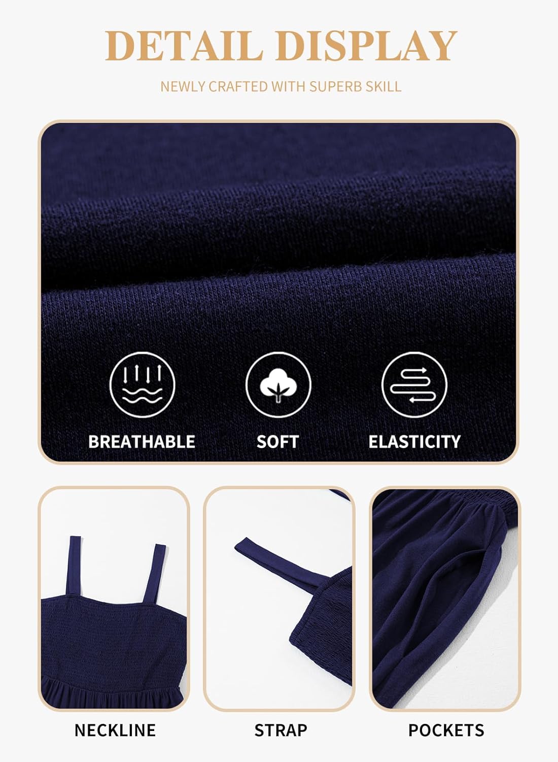 Eytino Plus Size Jumpsuit for Women Spaghetti Strap Sleeveless Overalls Stretchy Wide Leg Pants Long Rompers with Pockets - Image 5