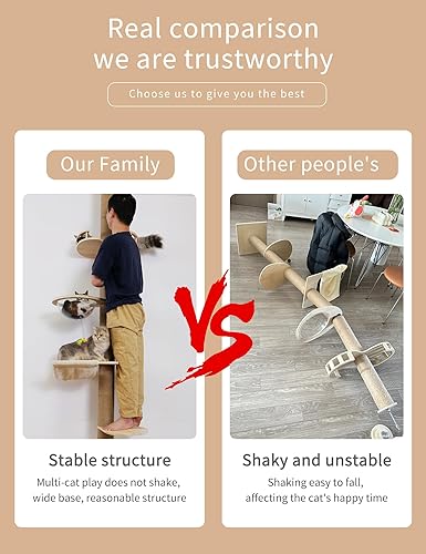 Miniatura 5 de Árbol para gatos de suelo a techo, cuerda de sisal natural para rascar, altura 55.52-118.5 pulgadas, ajustable, árbol de actividades para gatos