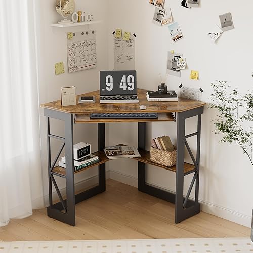 Miniatura 4 de VECELO - Escritorio de esquina para computadora Marrón antiguo,Negro,Teca,Madera de teca marrón,Blanco,Blanco & Oro,Natrual