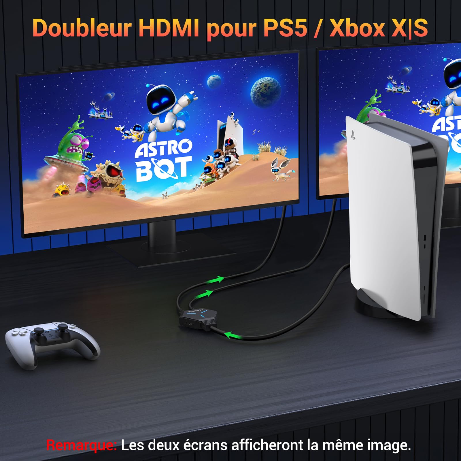 Splitter HDMI 2 Sorties 4K 1440p 1080p HDCP 3D Compatible PC PS4 PS5