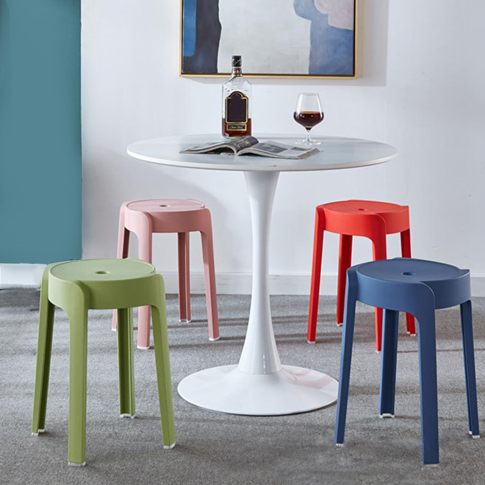 6 sgabelli in plastica, impilabili, sedie da bar senza schienale, antiscivolo, impermeabili, per cucina, sala da pranzo, soggiorno (6 pezzi)