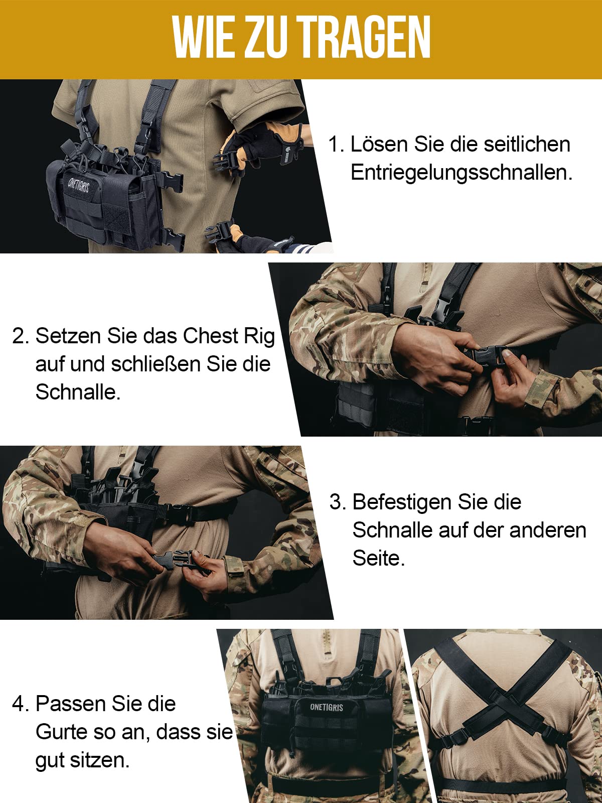 OneTigris Chest Rig MOLLE, Gilet Tactique Réglable pour Airsoft, Jeux CS, et Chasse Militaire