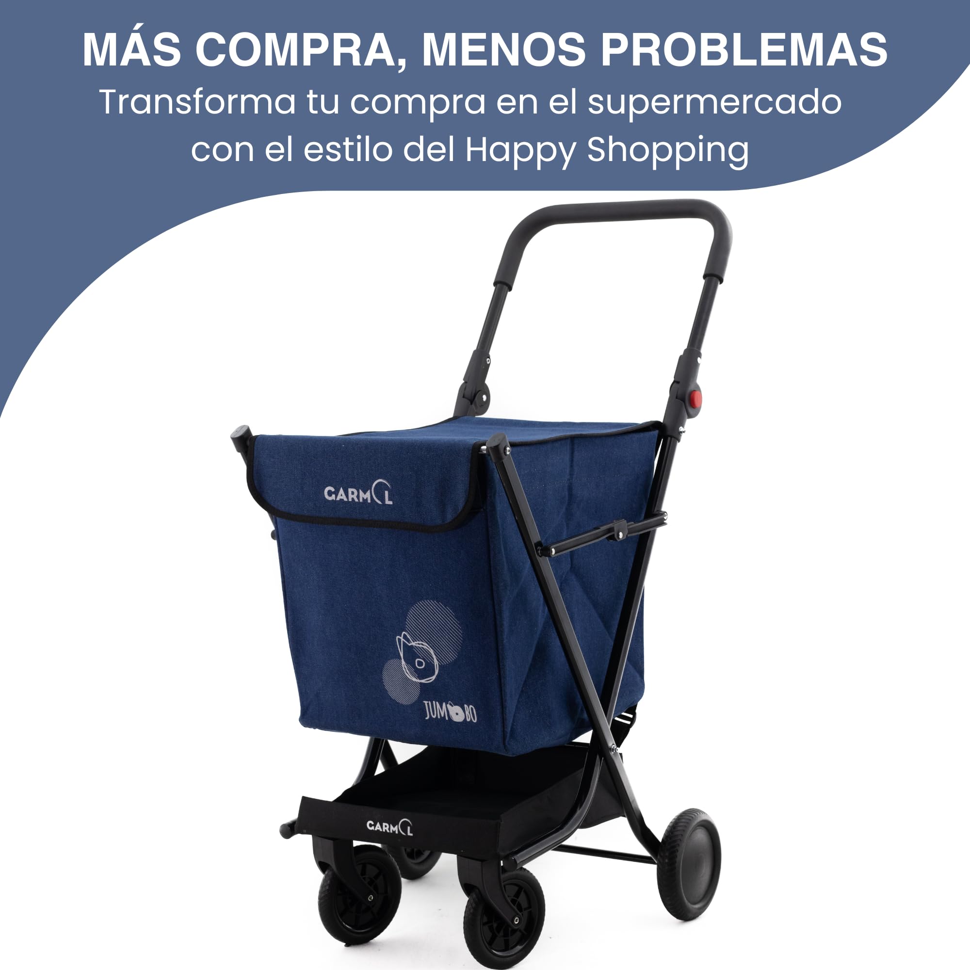GARMOL Carro de la Compra Plegable 66 litros | Carro de la Compra 4 Ruedas Gran Capacidad | Carrito Compra 4 Ruedas Plegable Color Azul Marino