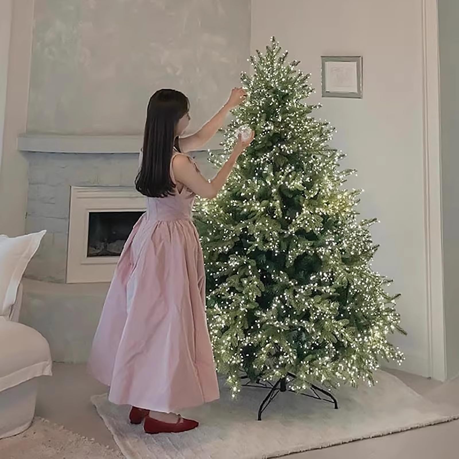 Arboles de Navidad con Luces Integradas, Arbol de Navidad Artificiales de Abeto con Ramas Engrosadas, con Control Remoto, Base Plegable(120cm/4ft)