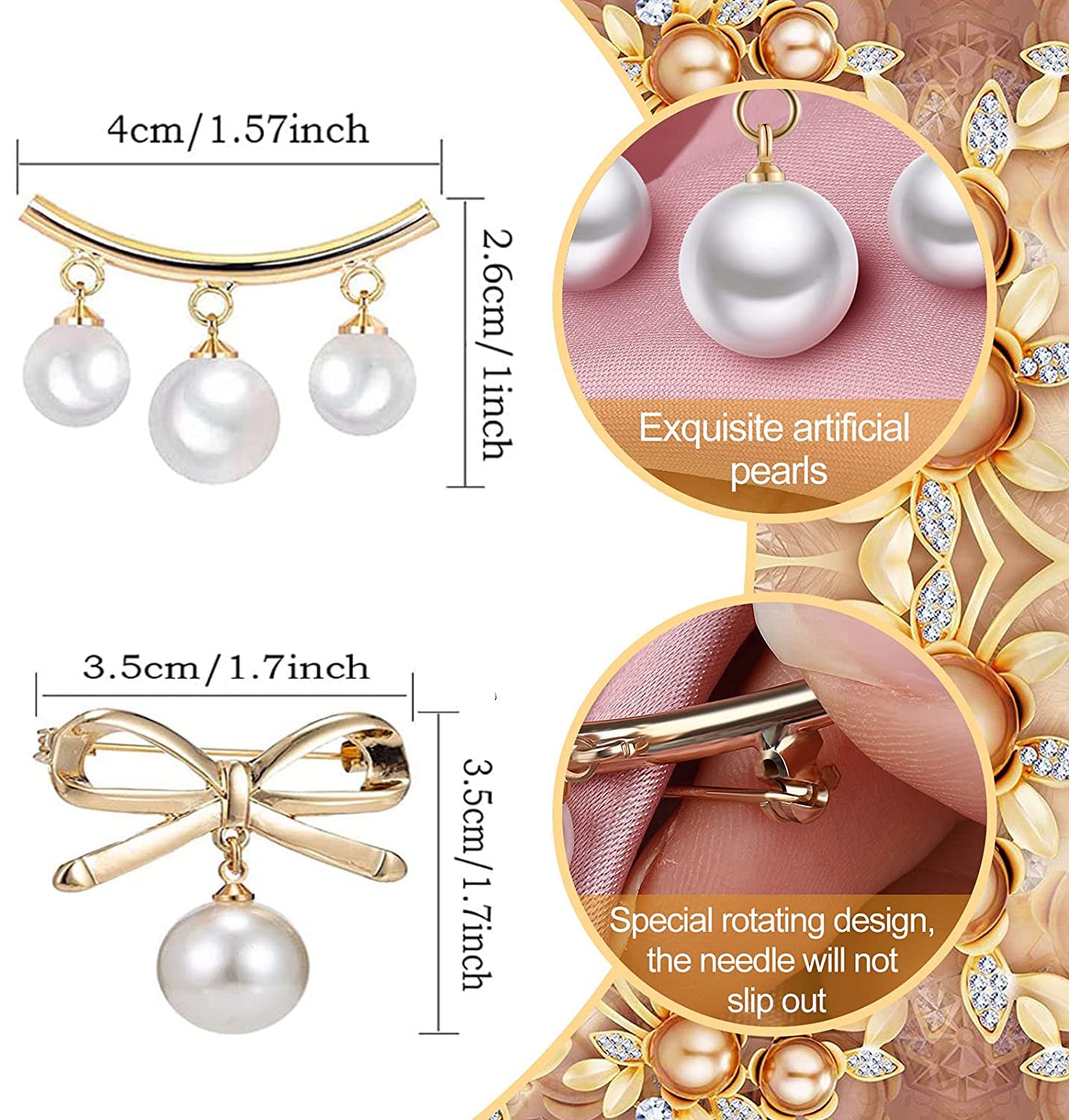 Spilla A Fiocco Con Perle Finte | In Lega Argentata | Per Fissare Vestiti E Accessori | Ideale Regalo - Foto 10