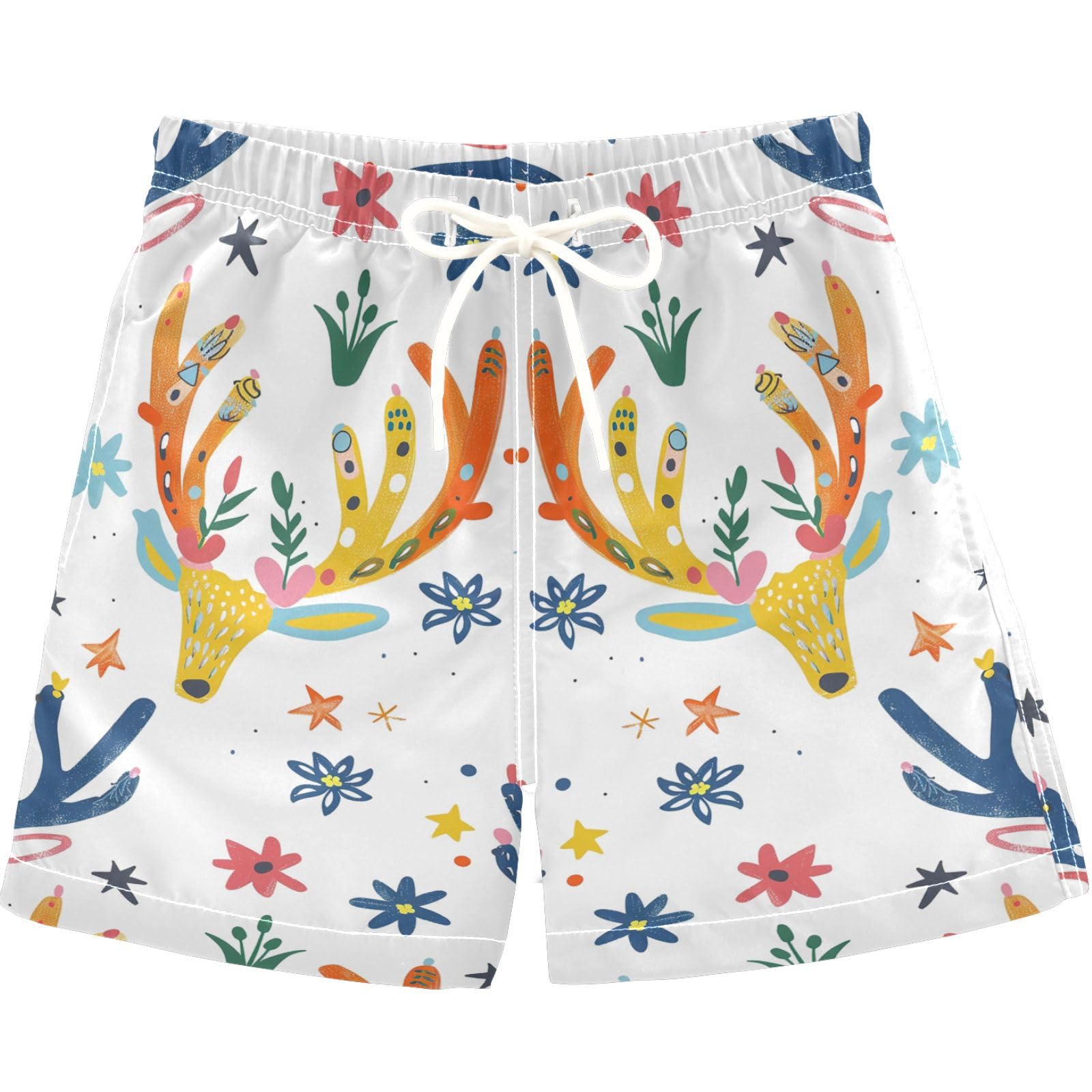 visesunny Summer Boy's Beach Shorts Cartoon Antler Flower Quick Dry Swim Trunks Baby Boy Bathing Suit with Pockets 2T