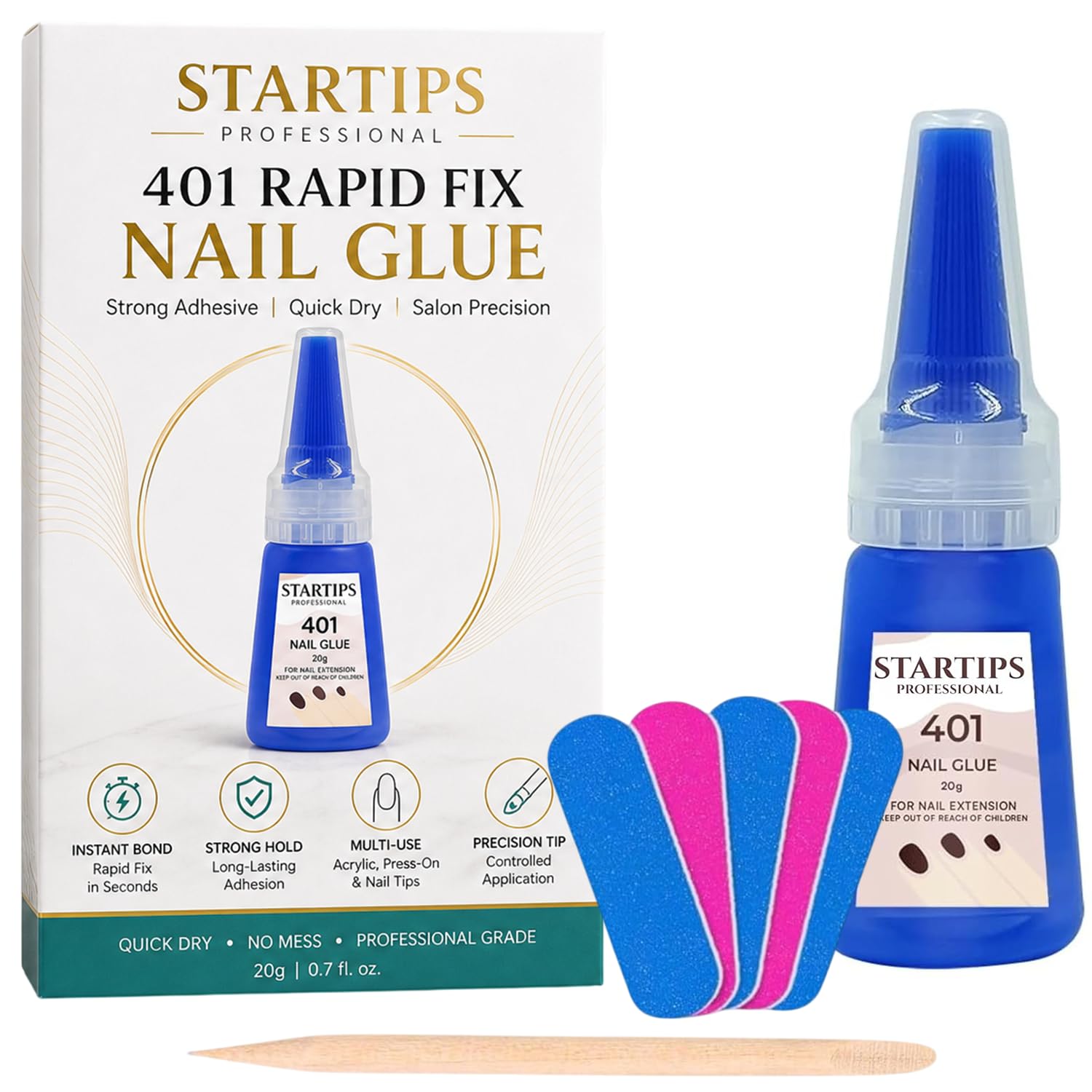 startips professional nail glue | glue for artificial nail | 401 rapid fix glue | 20gm per bottle. rapid fix handmade adhesive quick dry with 5 mini filler and 1 orange stick