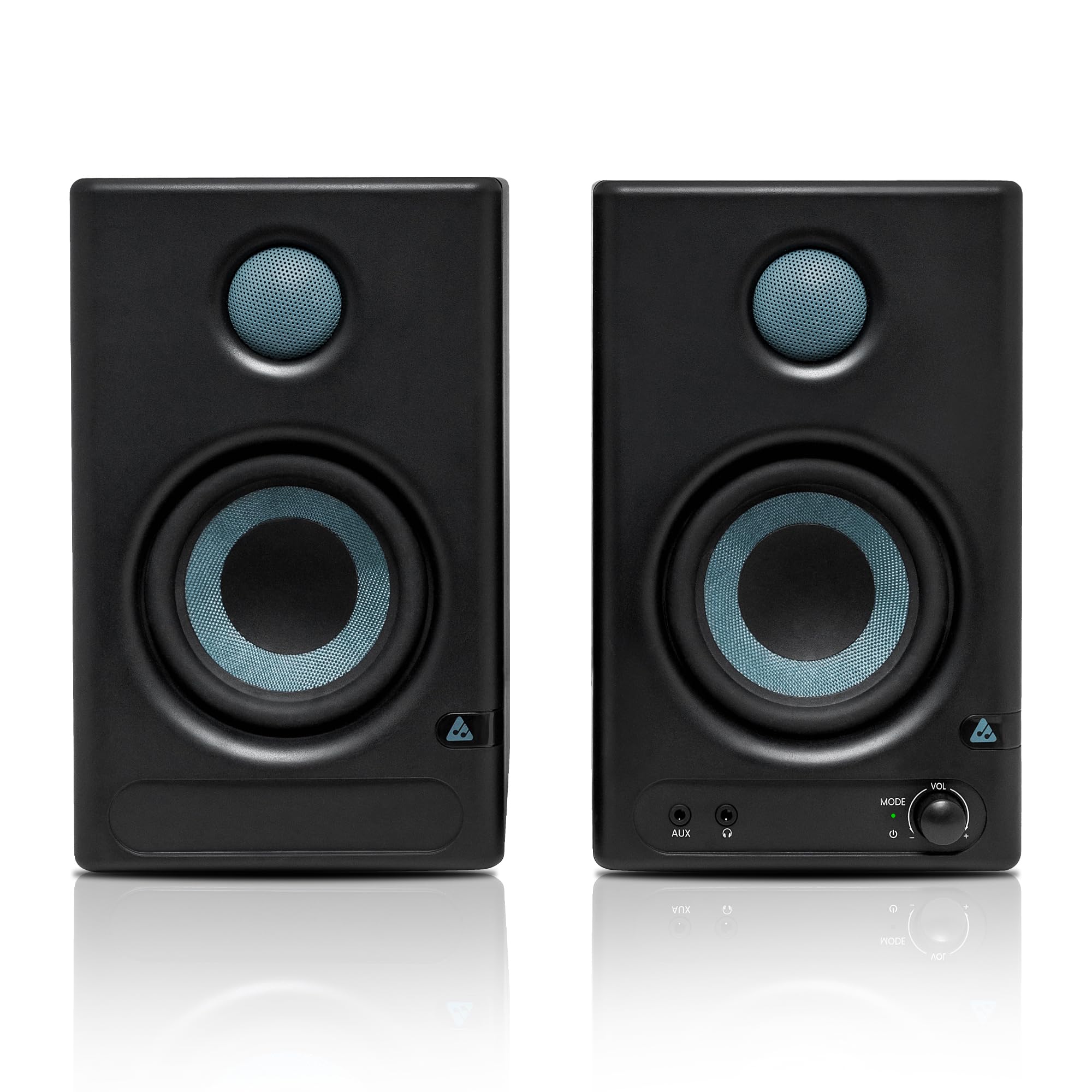 audio array am-s1 professional 4" studio monitor speaker pair | 60w class d amplification, woven composite woofer, 1" silk-dome tweeter, eq controls | music/monitor mode, aux, hdmi, usb c, trs, rca